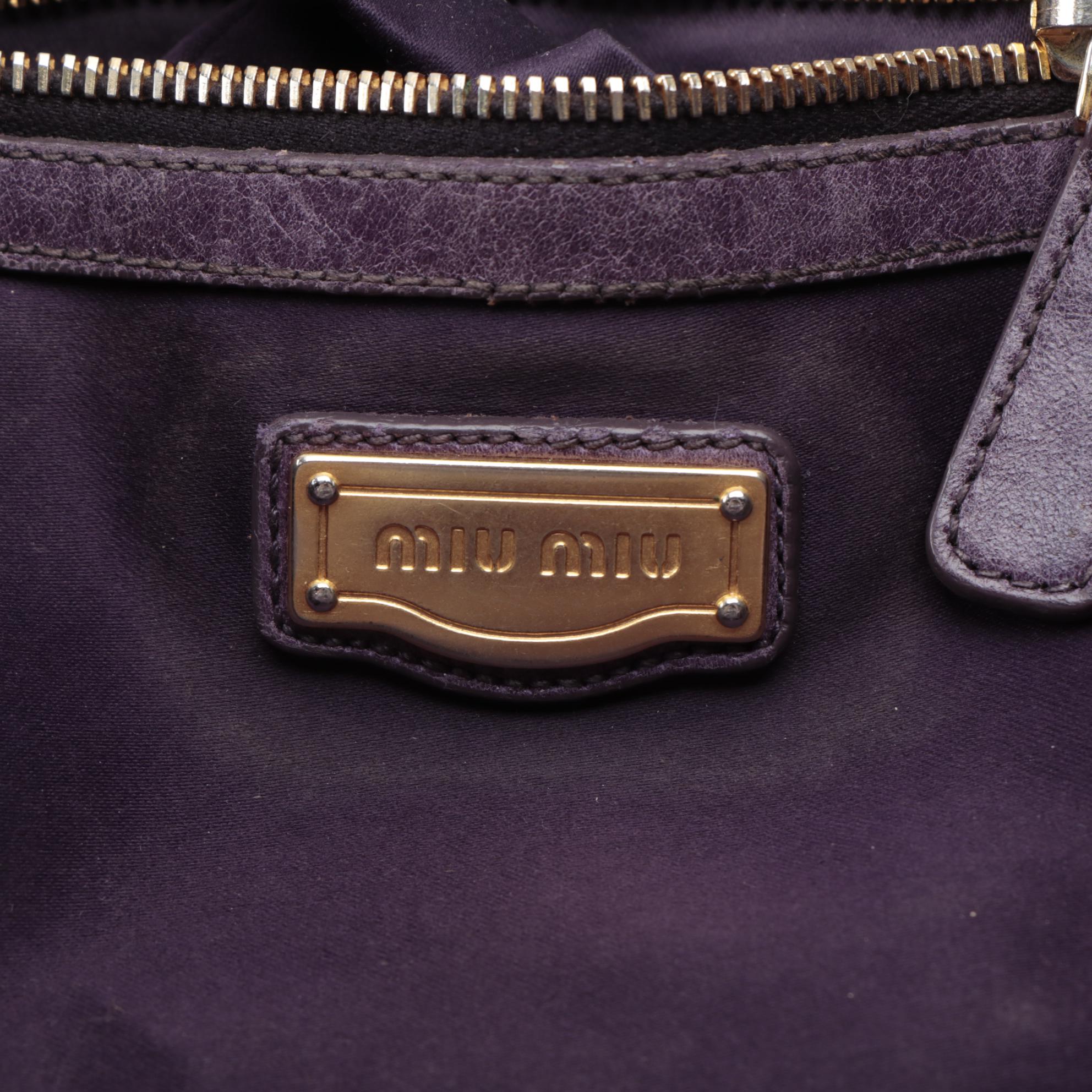Miu Miu Bauletto Aperto Bag RN0473 in Purple Matelassé Lux Leather