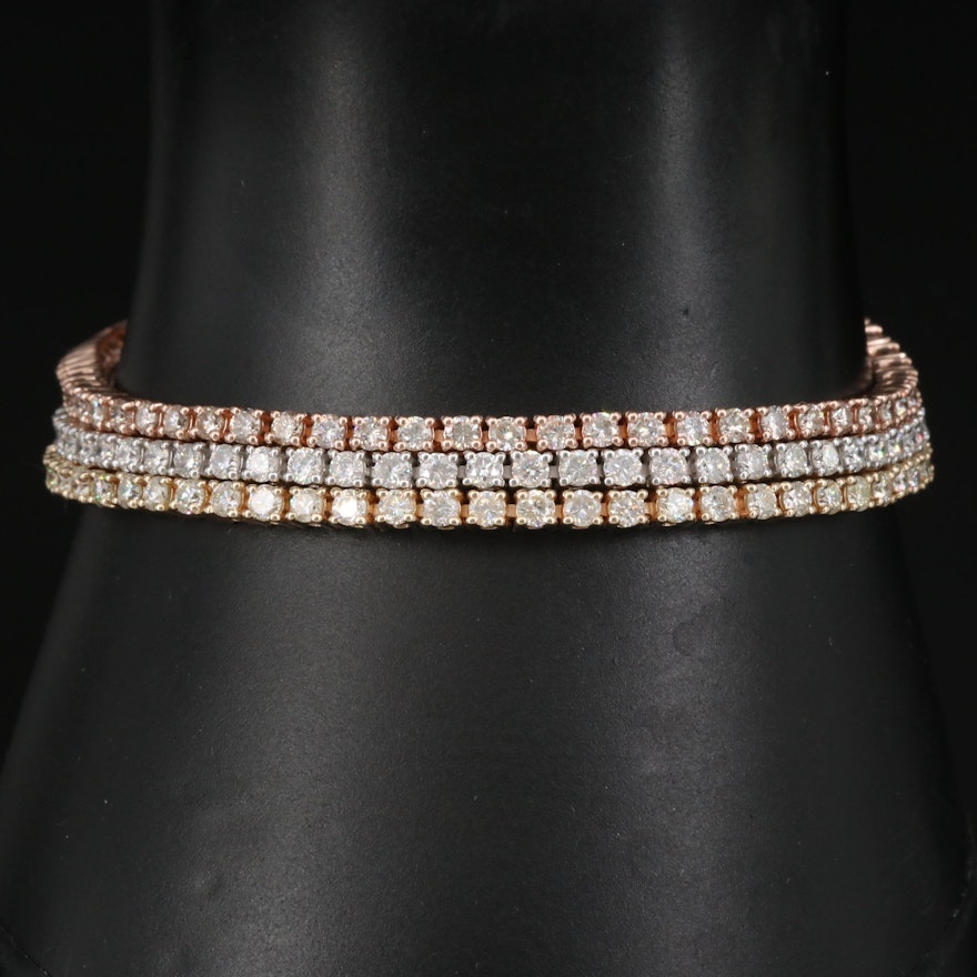 14K Tri-Color Gold 9.51 CTW Diamond Multi-Strand Line Bracelet