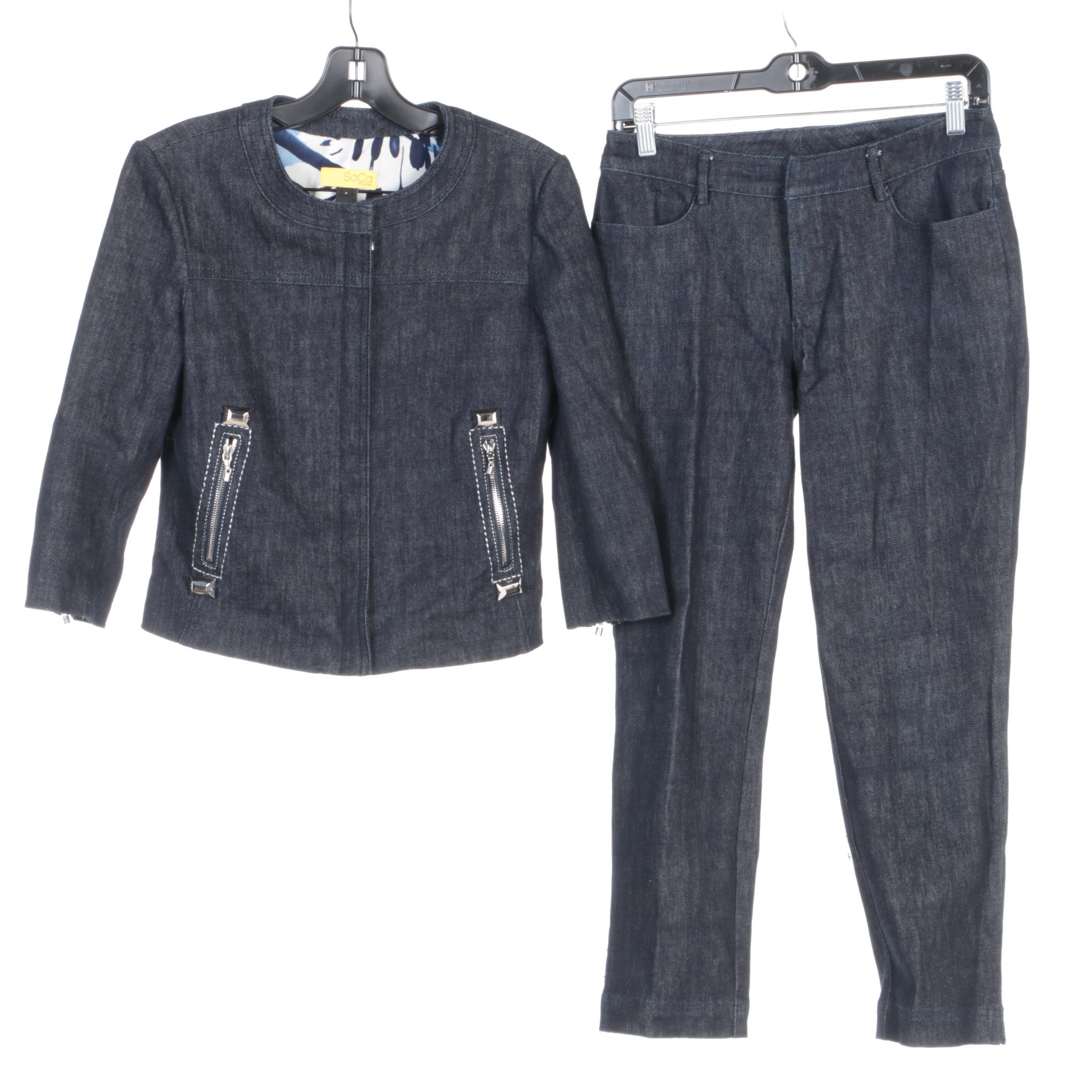 St. John White Trousers and SoCa by St. John Denim Style Pant Set