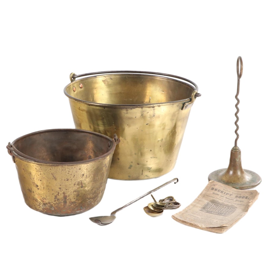 Pails and other Brass Tableware with "The Dime Receipt Book", Antique