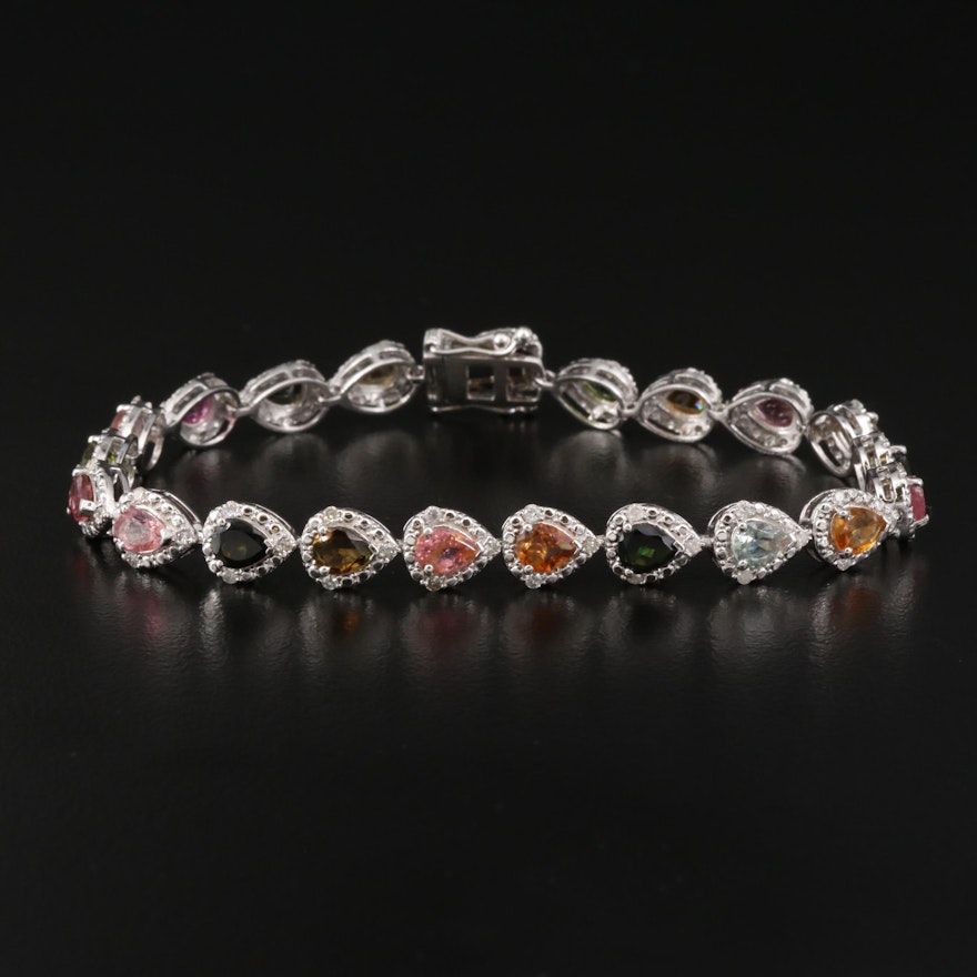 Sterling Silver Tourmaline and Diamond Bracelet