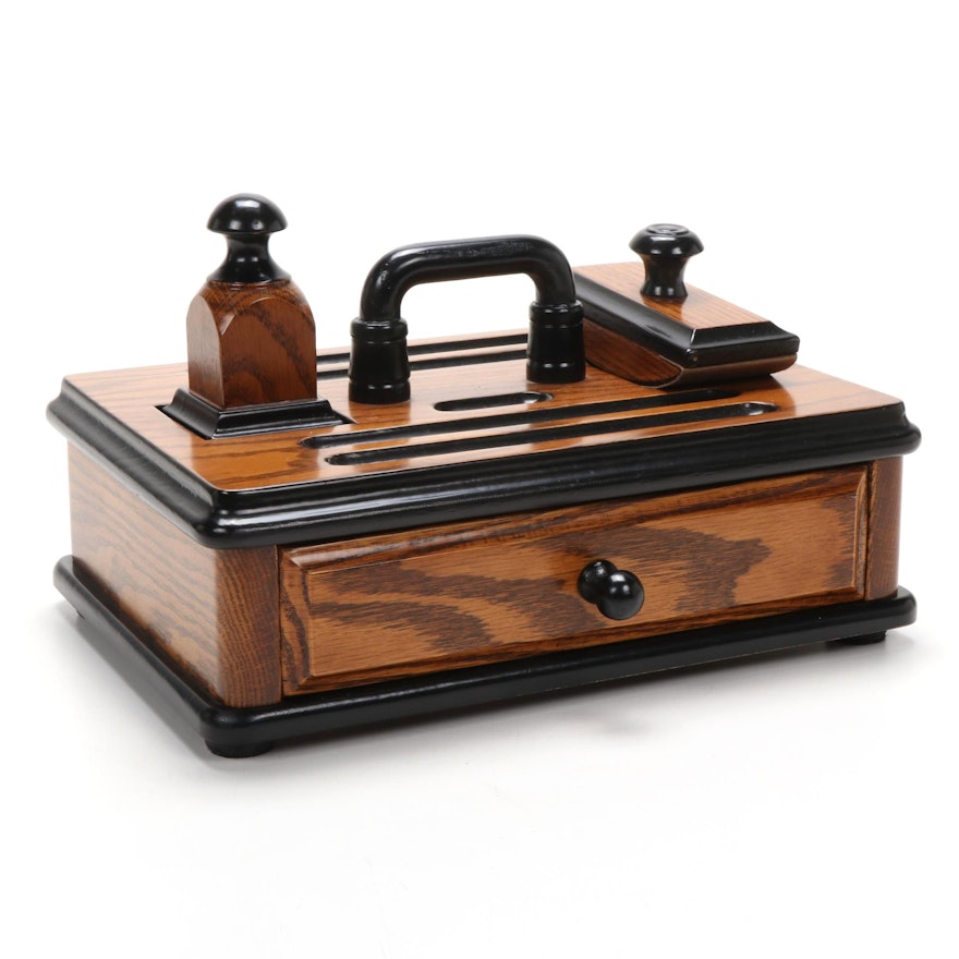 Tom Pollock Reproduction of an 1880 Red Oak Inkstand,  Mid to Late 20th Century