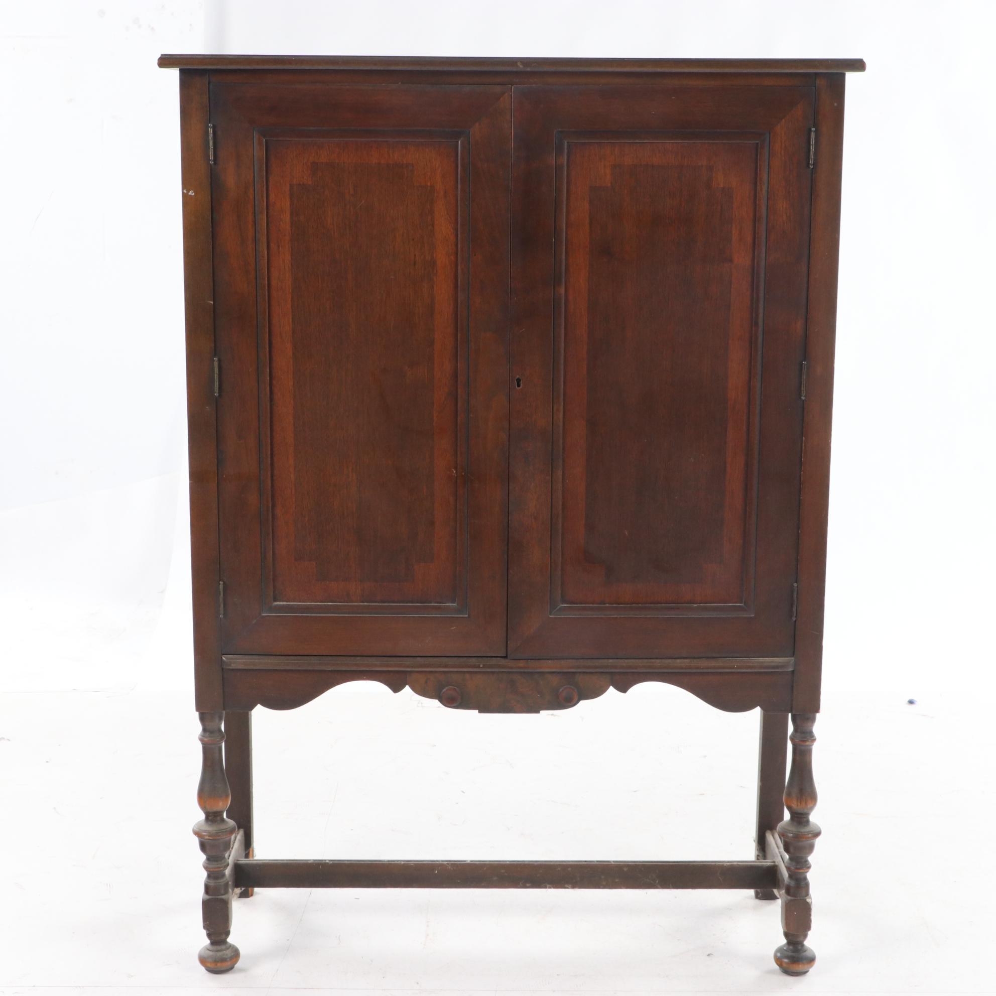 Jacobean Style Walnut China Cabinet-on-Stand, Early 20th Century
