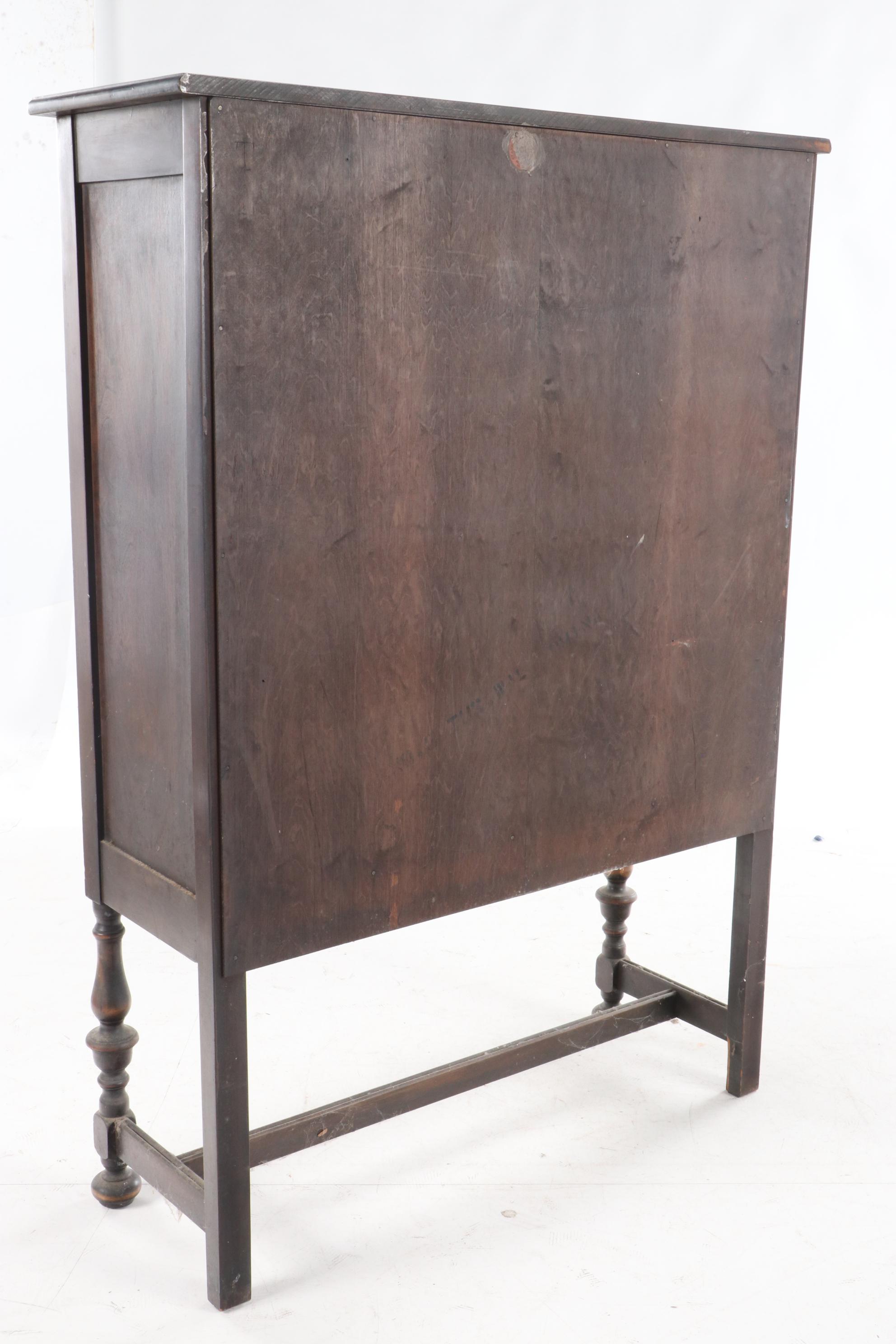 Jacobean Style Walnut China Cabinet-on-Stand, Early 20th Century