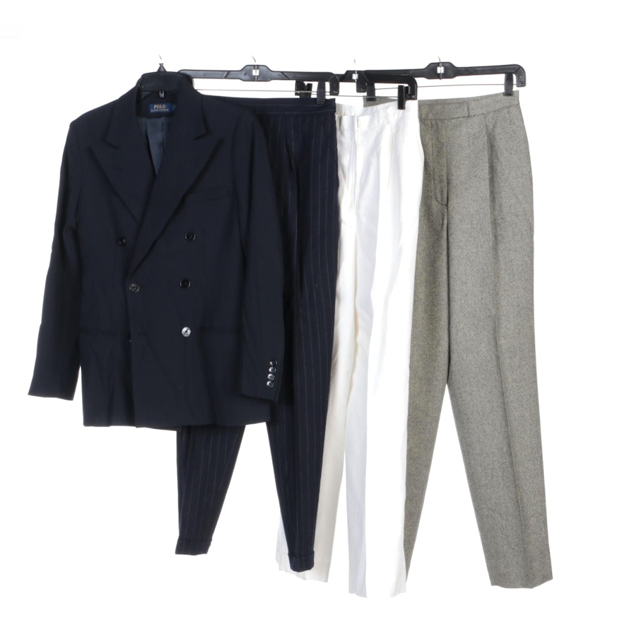 Ralph Lauren Double Breasted Blazer, Wool and Linen High Waisted Pants