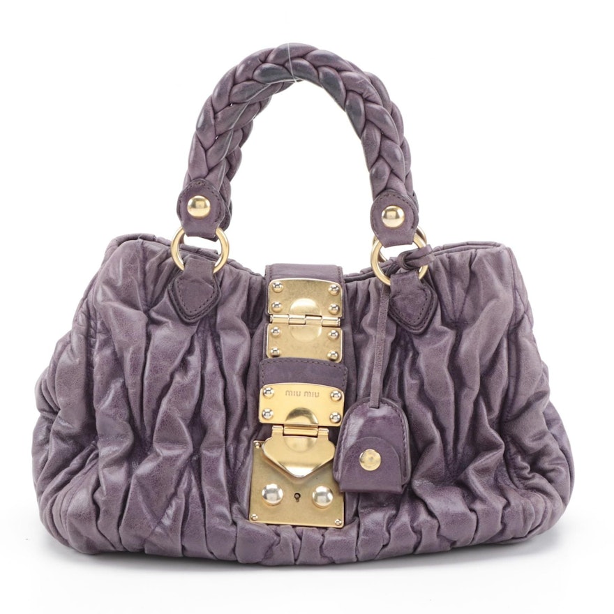 Miu Miu Bauletto Aperto Bag RN0473 in Purple Matelassé Lux Leather