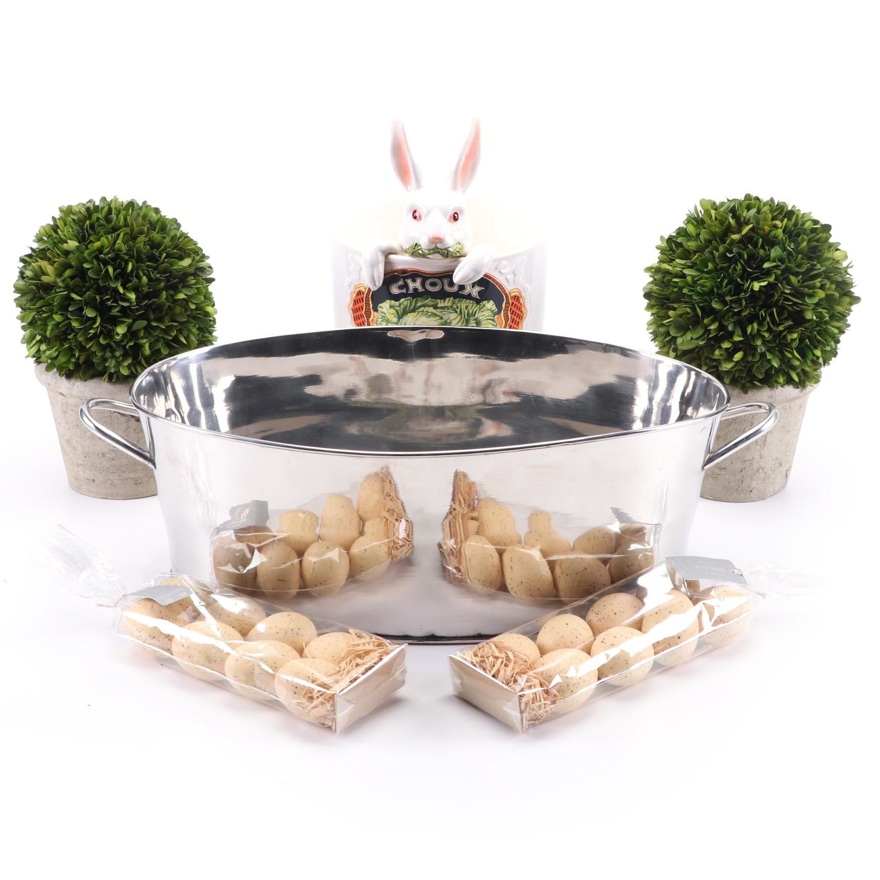 Restoration Hardware Boxwood Topiaries, Beverage Tub and Other Décor