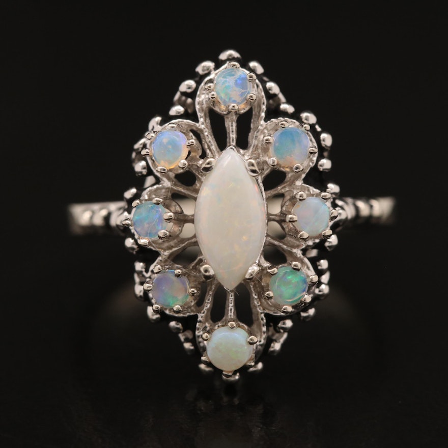 Vintage Style 10K Opal Navette Ring