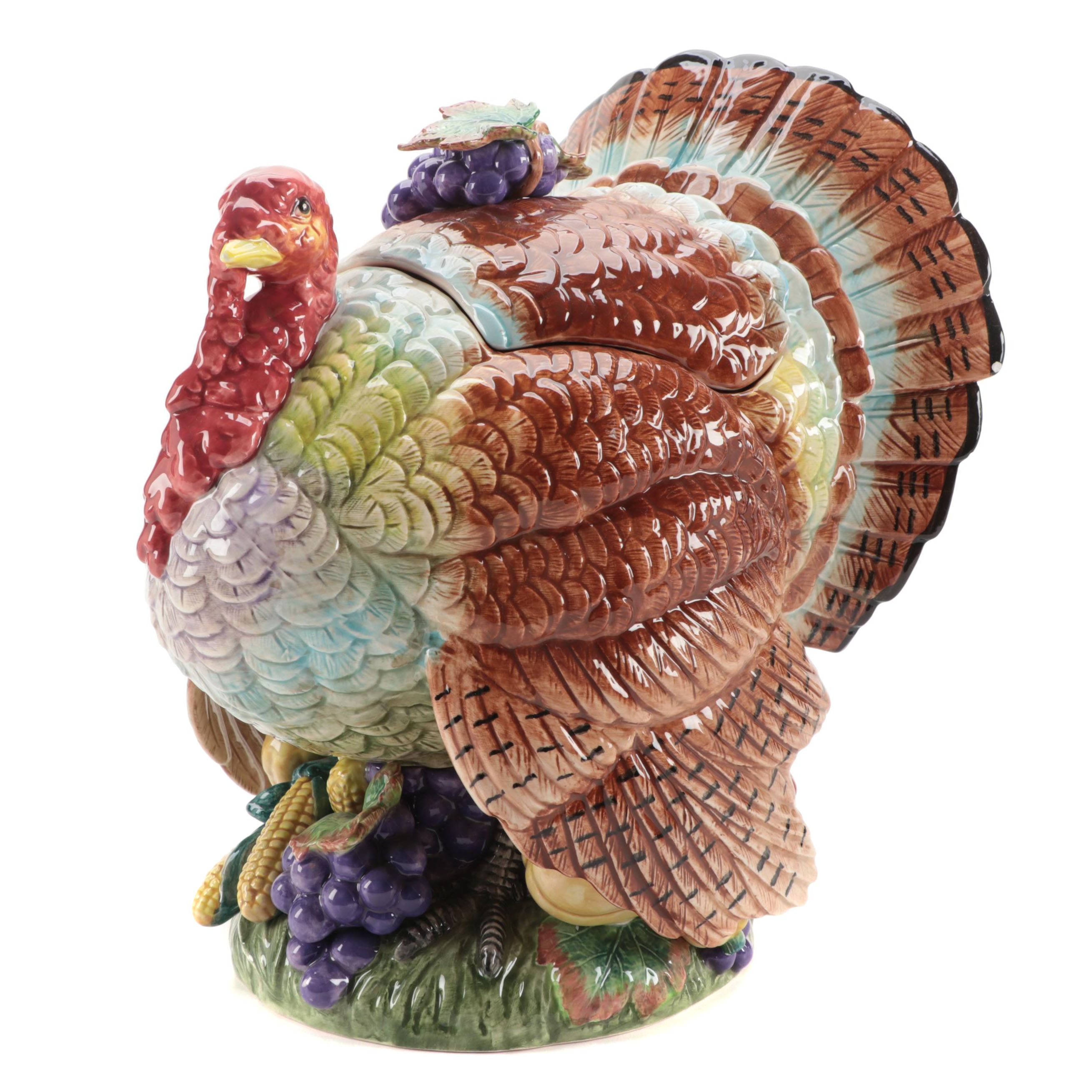 Fitz and Floyd "Autumn Bounty" Ceramic Turkey Tureen with Ladle, 1993