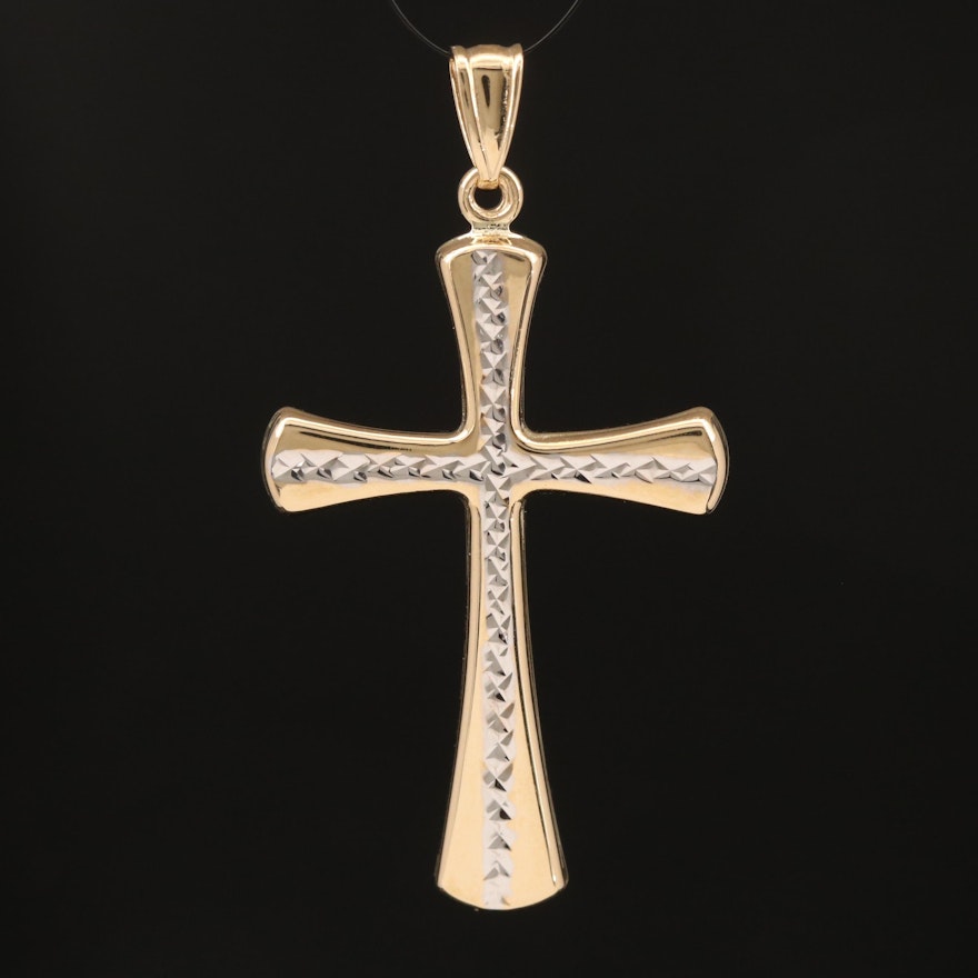 14K Diamond Cut Cross Pendant