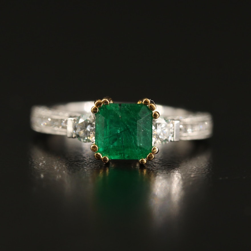 14K 1.19 CT Emerald and Diamond Ring