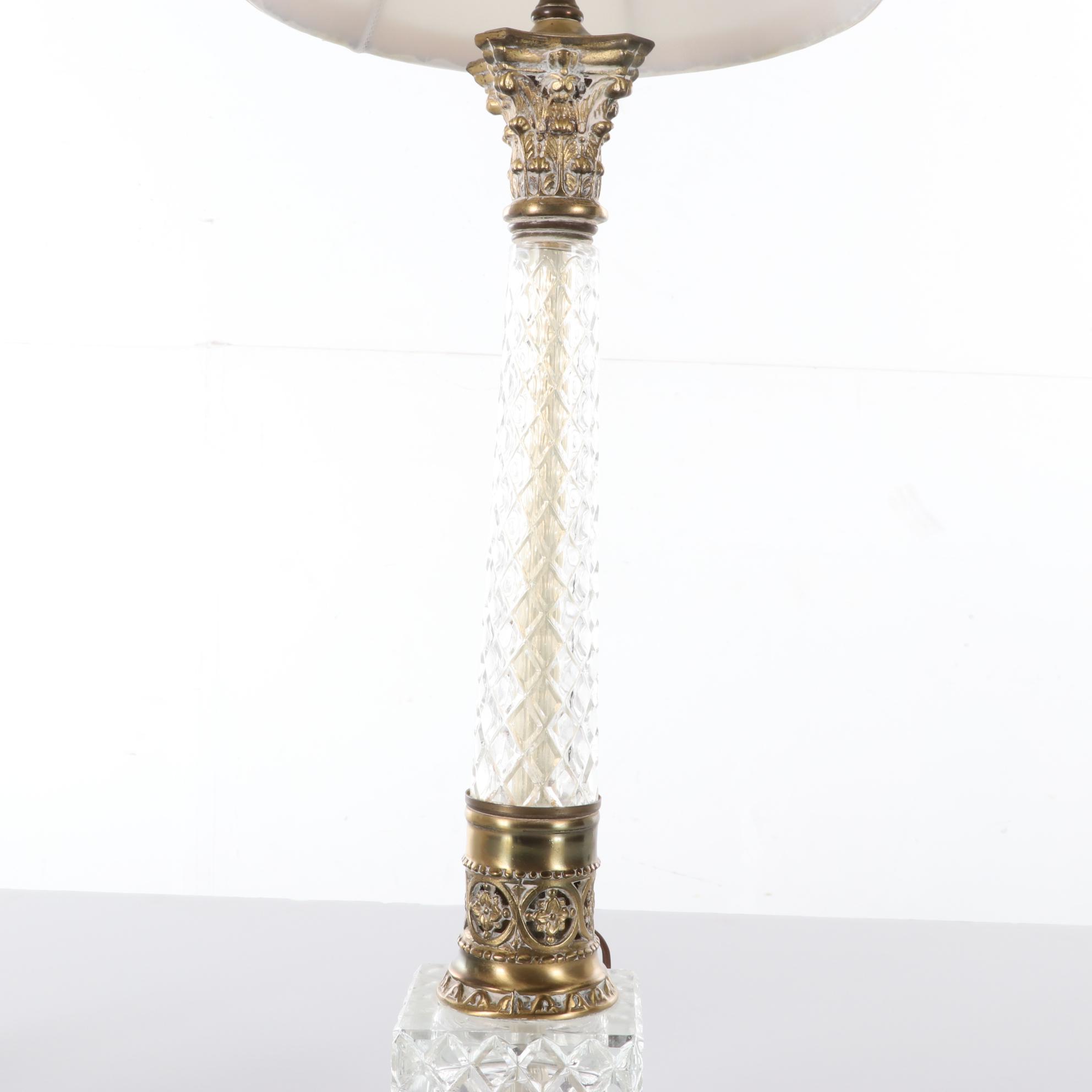 Pair of Jillian Marie Cut Glass Corinthian Column Style Table Lamps