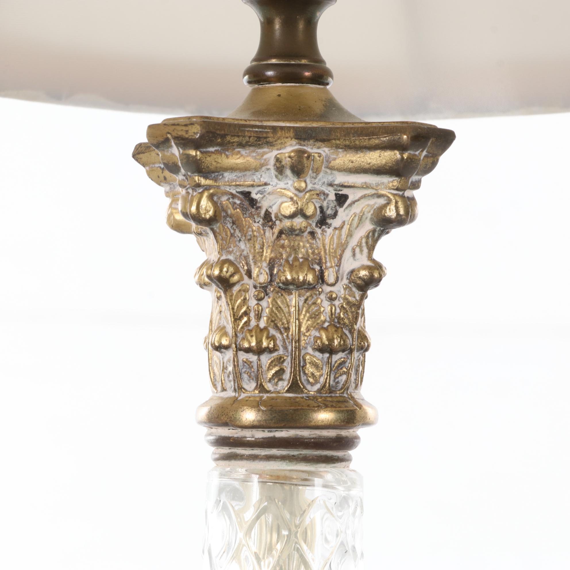 Pair of Jillian Marie Cut Glass Corinthian Column Style Table Lamps
