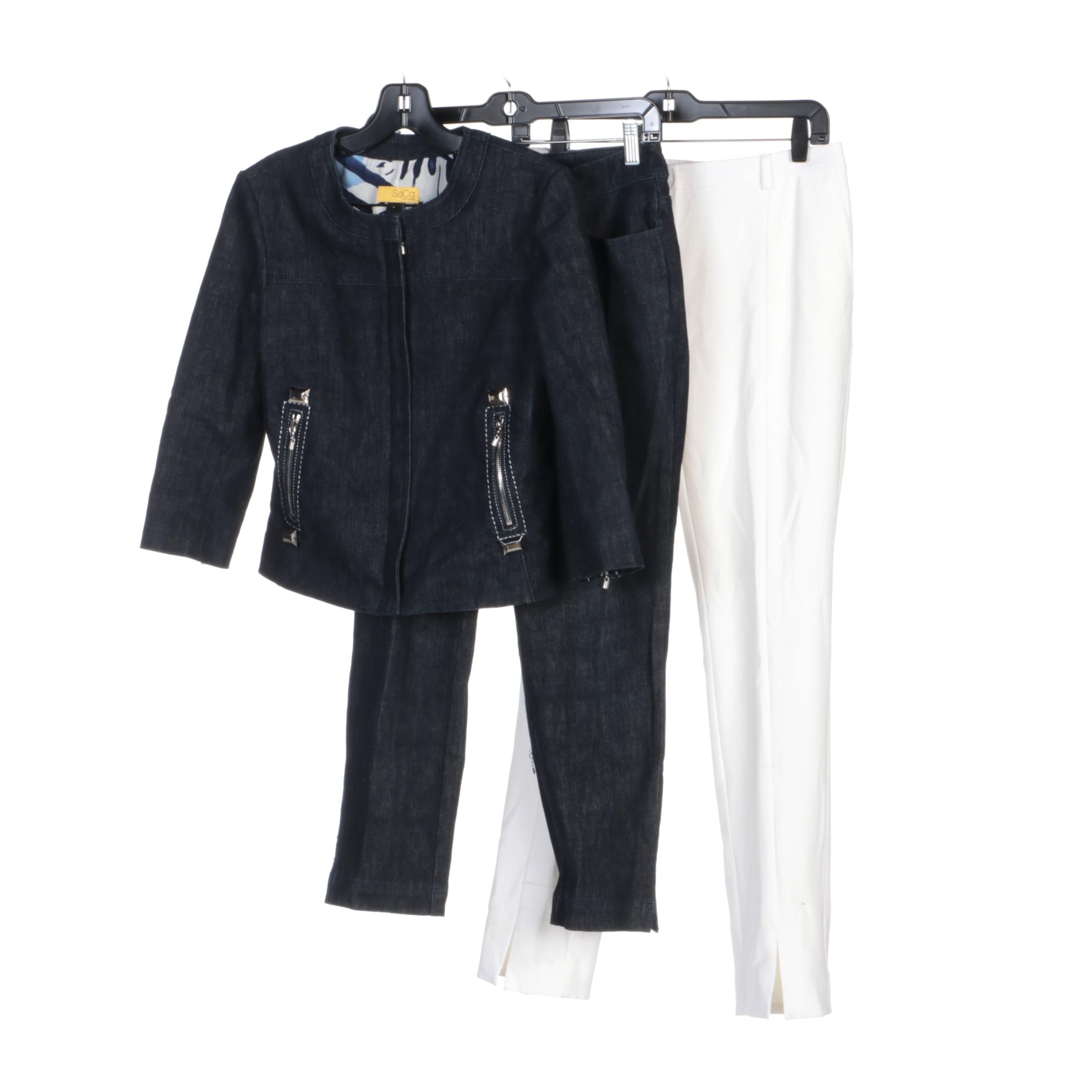 St. John White Trousers and SoCa by St. John Denim Style Pant Set