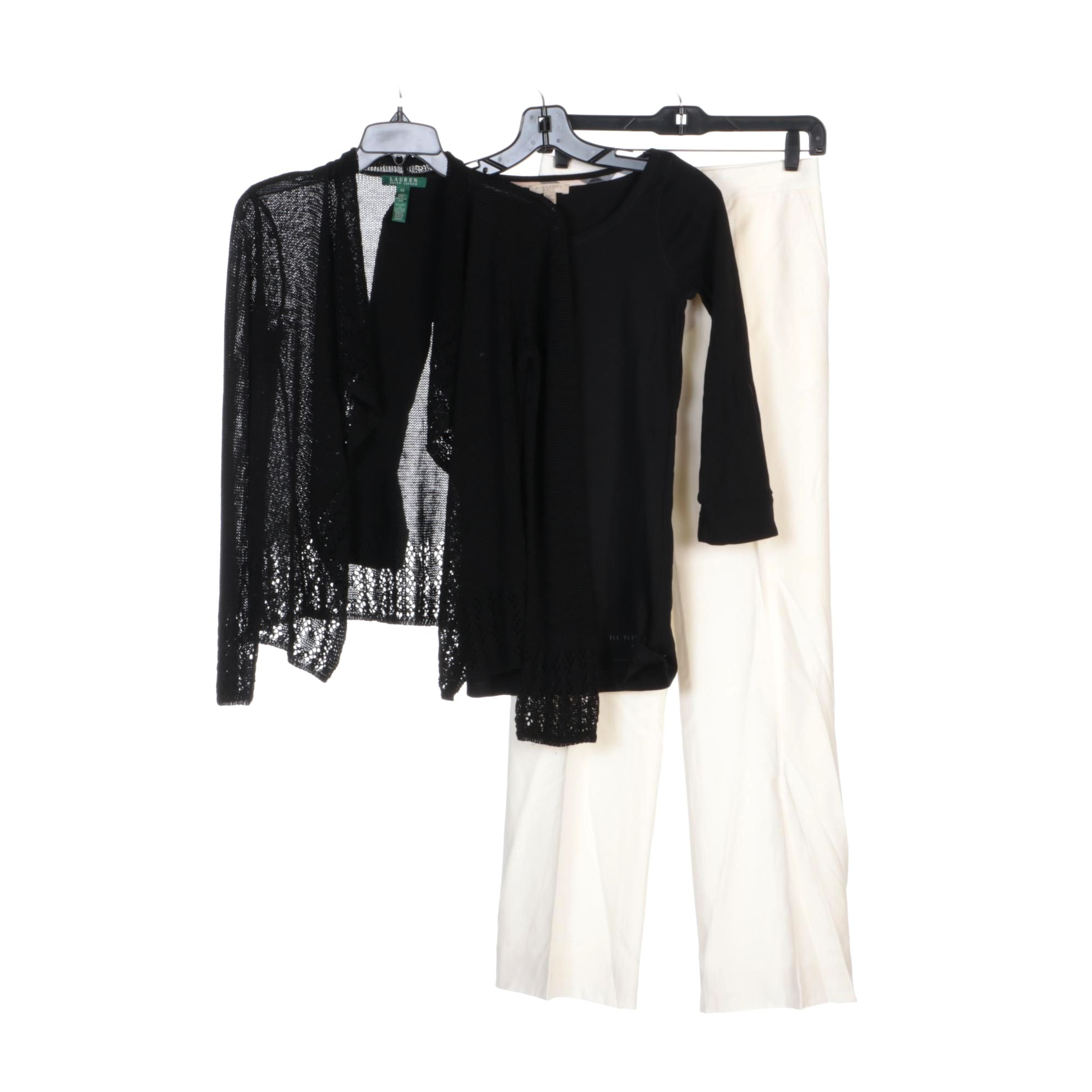 Burberry Brit, Ellen Tracy and Ralph Lauren Shirt, Ivory Pants and Cardigan