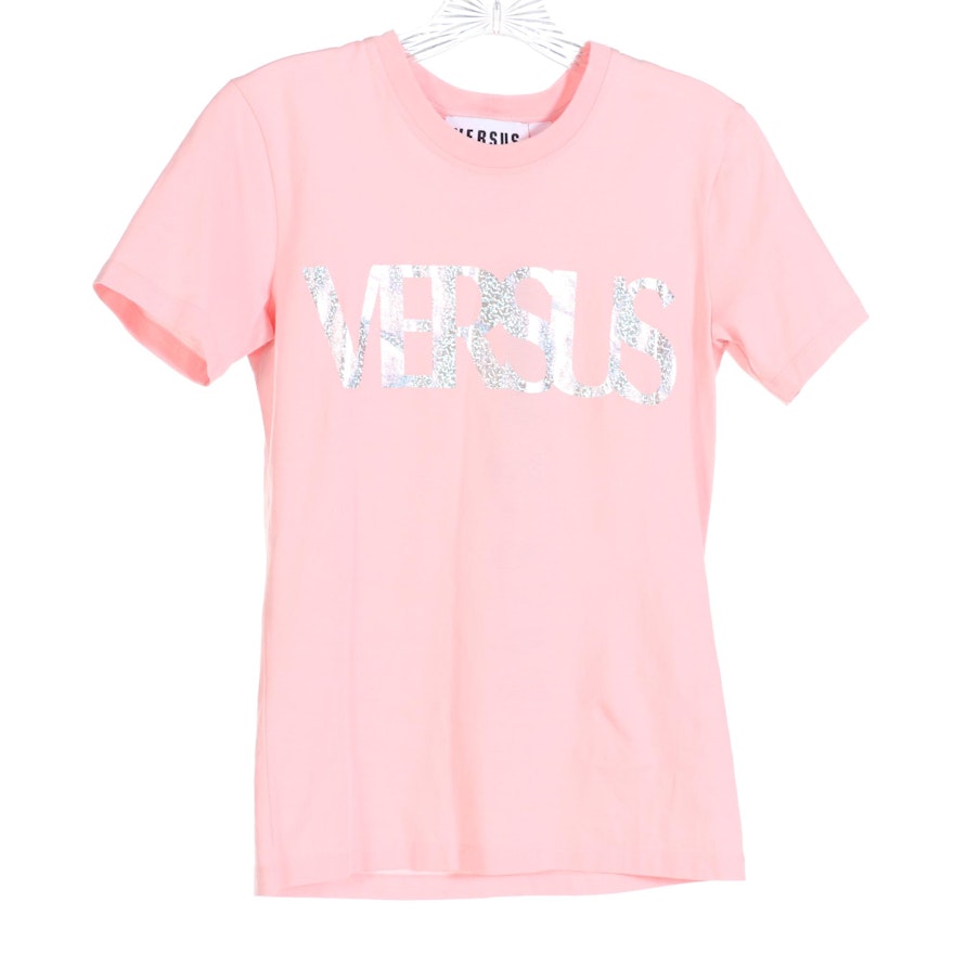 Versus by Versace Metallic Logo Short Sleee Tee in Light Pink