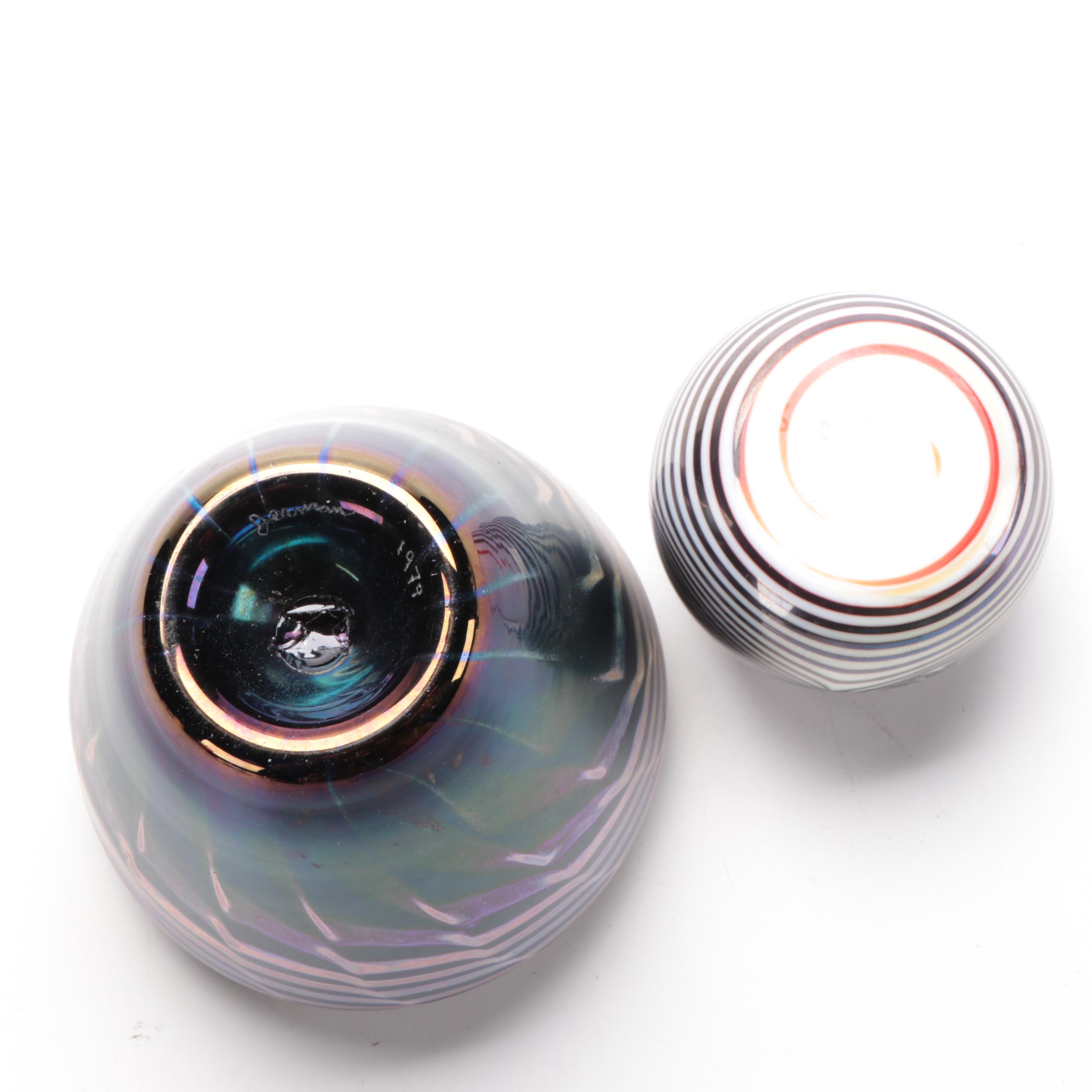 Tim Jerman Iridescent Vase and Steve Smyers "Northern Star" Paperweight, 1970s