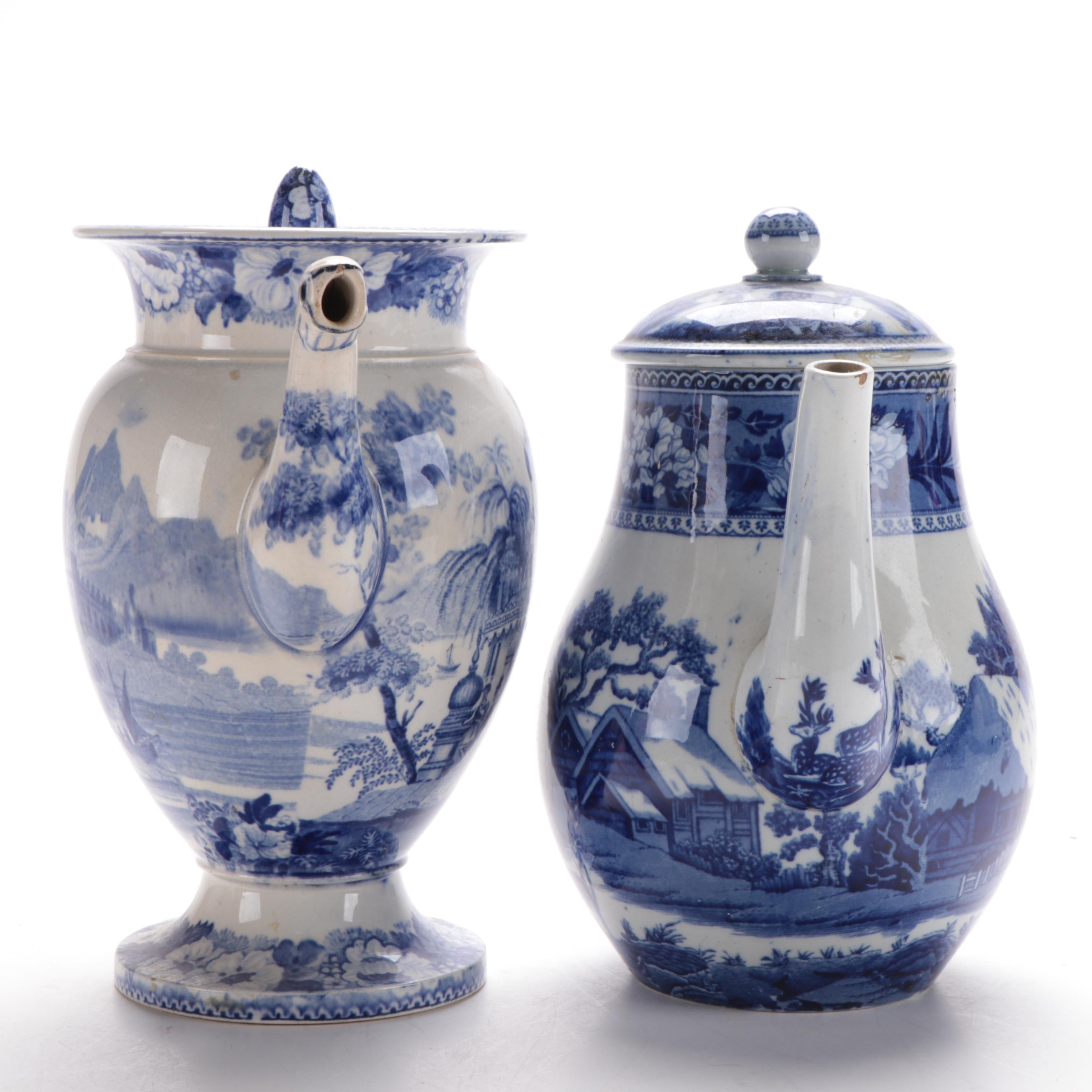 Wedgwood "Fallow Deer"  and Other  Blue and White Transferware Chocolate Pot