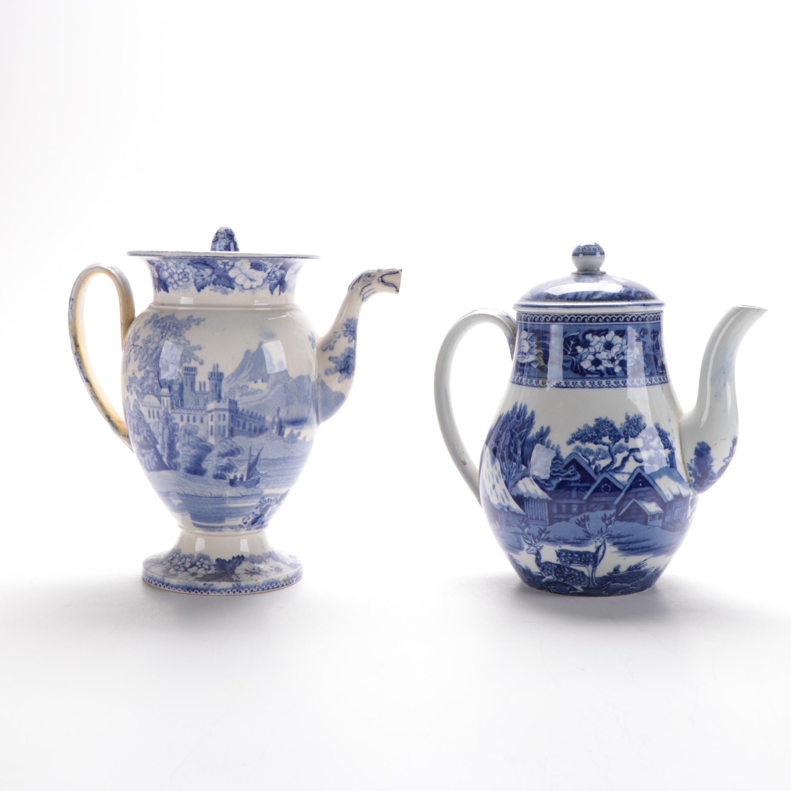 Wedgwood "Fallow Deer"  and Other  Blue and White Transferware Chocolate Pot