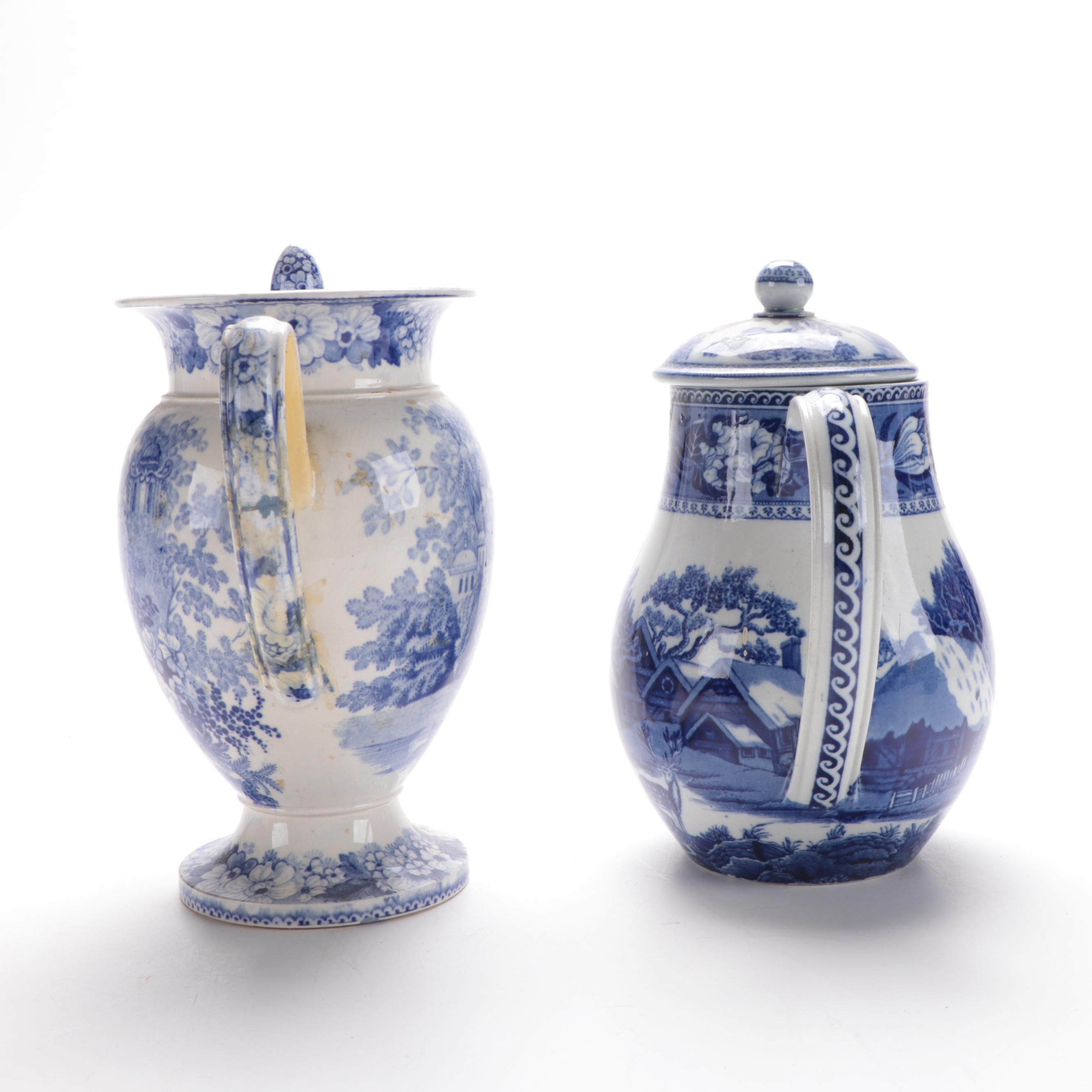 Wedgwood "Fallow Deer"  and Other  Blue and White Transferware Chocolate Pot