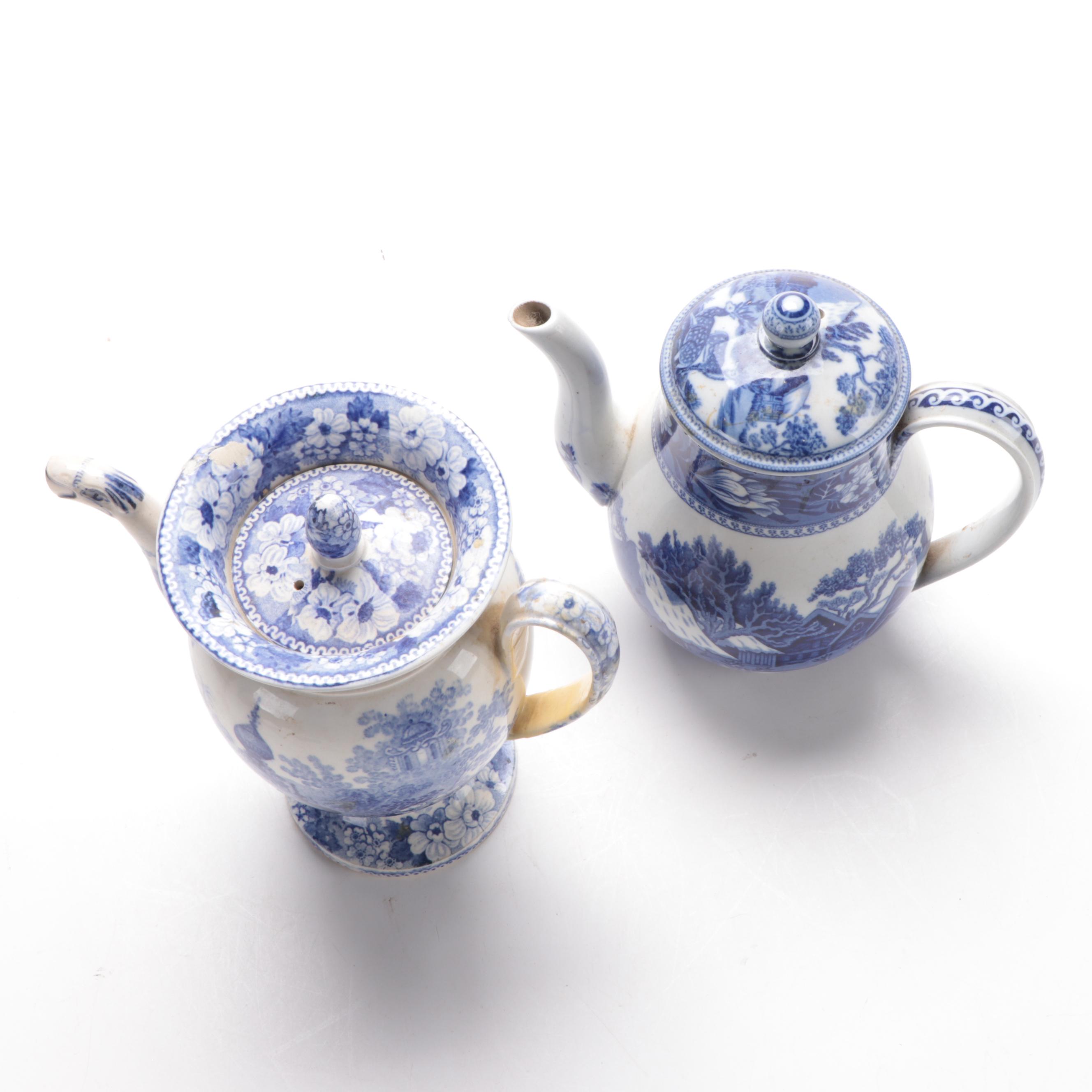 Wedgwood "Fallow Deer"  and Other  Blue and White Transferware Chocolate Pot