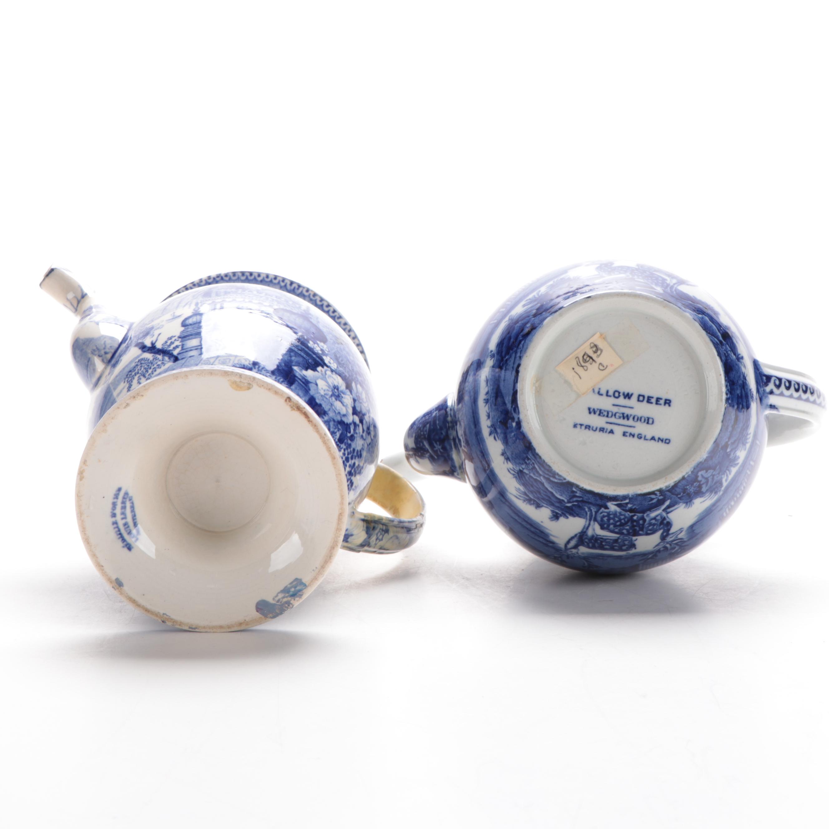 Wedgwood "Fallow Deer"  and Other  Blue and White Transferware Chocolate Pot