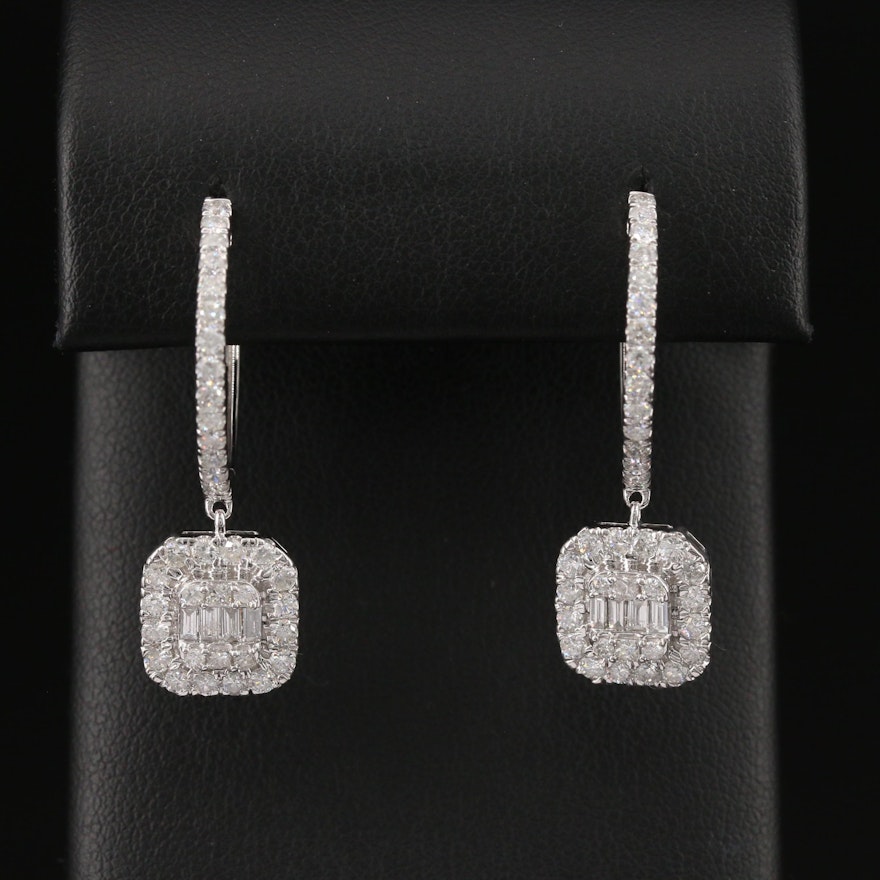 14K 2.07 CTW Diamond Drop Hoop Earrings