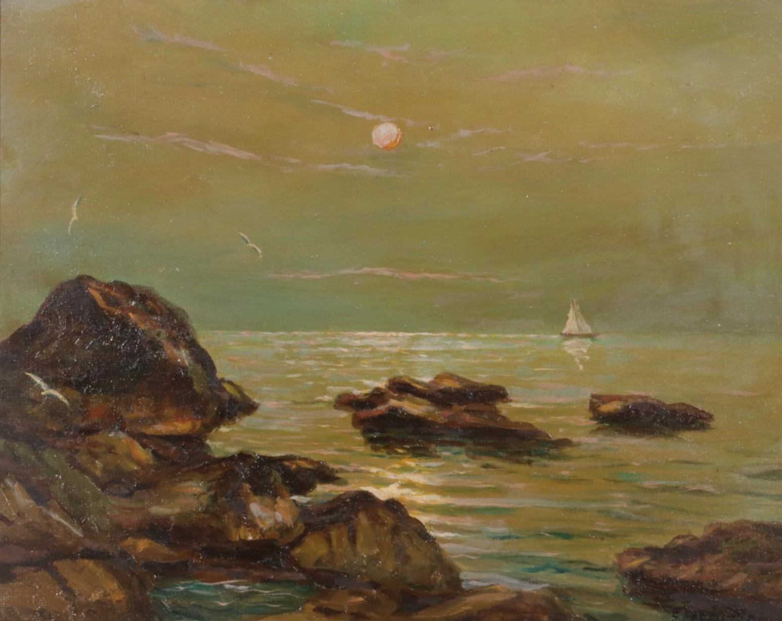 Frank P. Ferruzza Seascape Oil Painting, Mid-20th Century