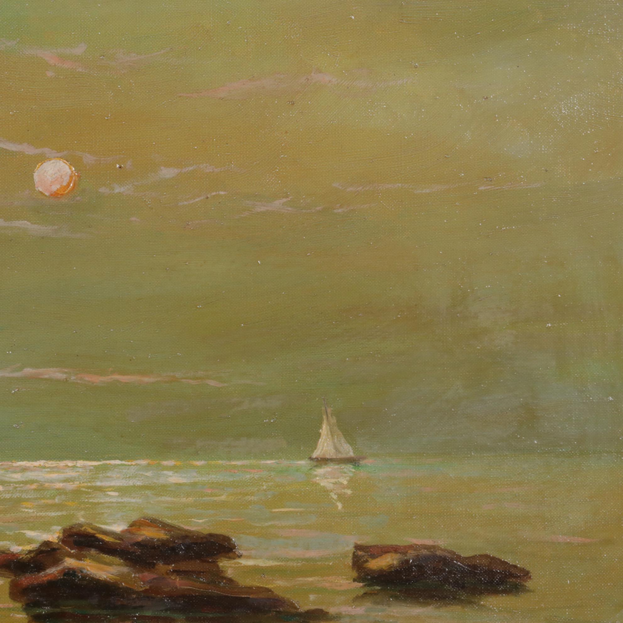 Frank P. Ferruzza Seascape Oil Painting, Mid-20th Century