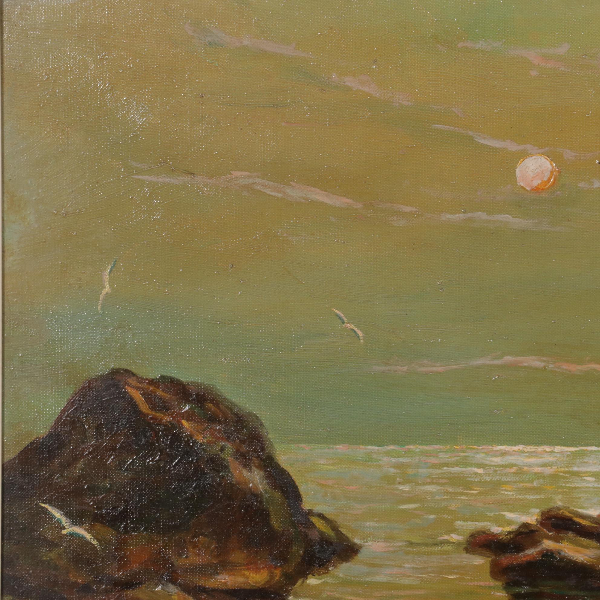 Frank P. Ferruzza Seascape Oil Painting, Mid-20th Century