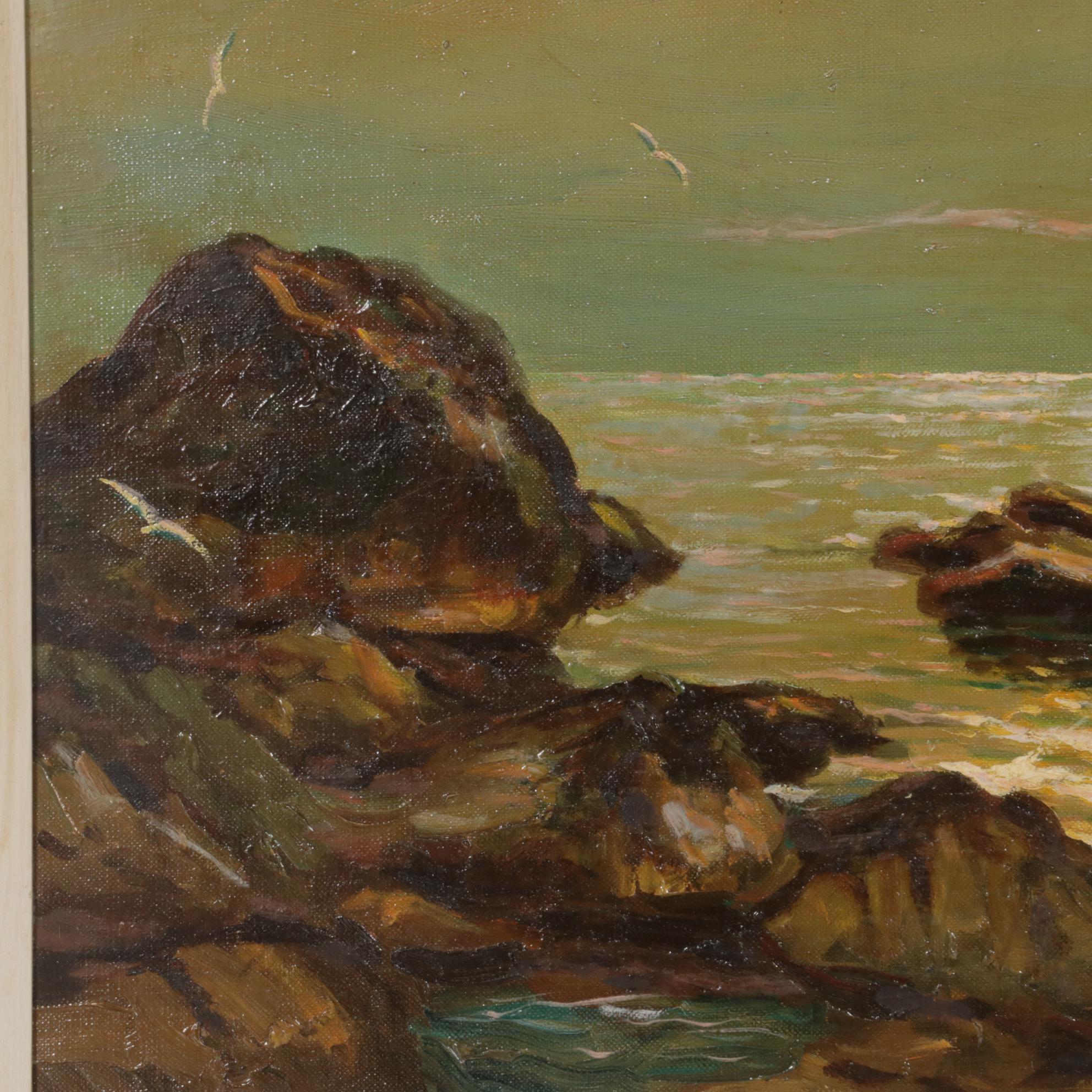 Frank P. Ferruzza Seascape Oil Painting, Mid-20th Century