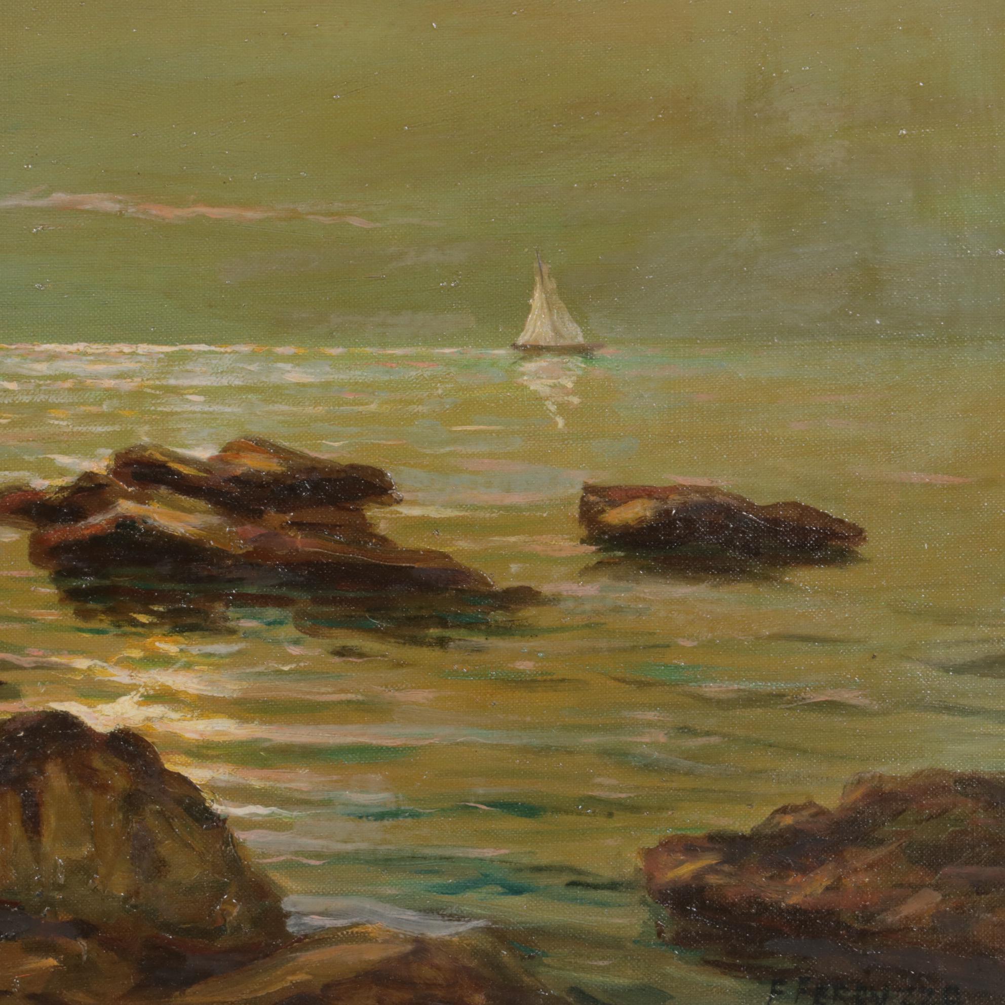 Frank P. Ferruzza Seascape Oil Painting, Mid-20th Century