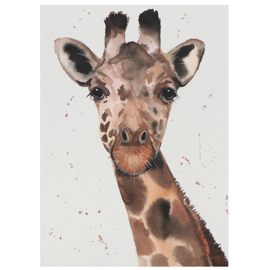 Anne “Angor” Gorywine Watercolor Painting of Giraffe, 21st Century