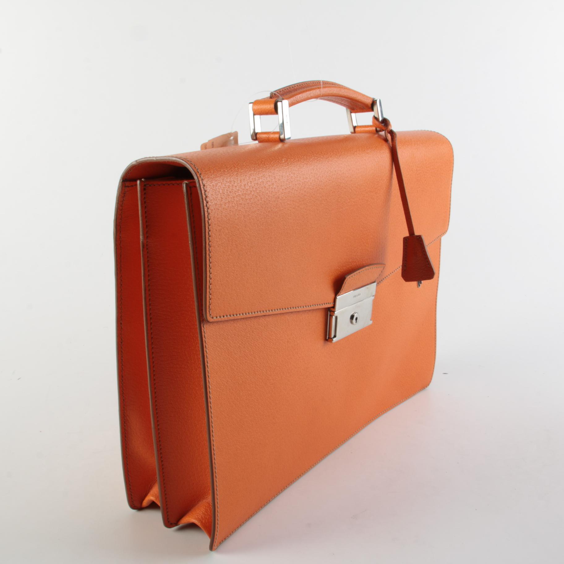 Prada Orange Cinghale Leather Cartella Attaché Briefcase