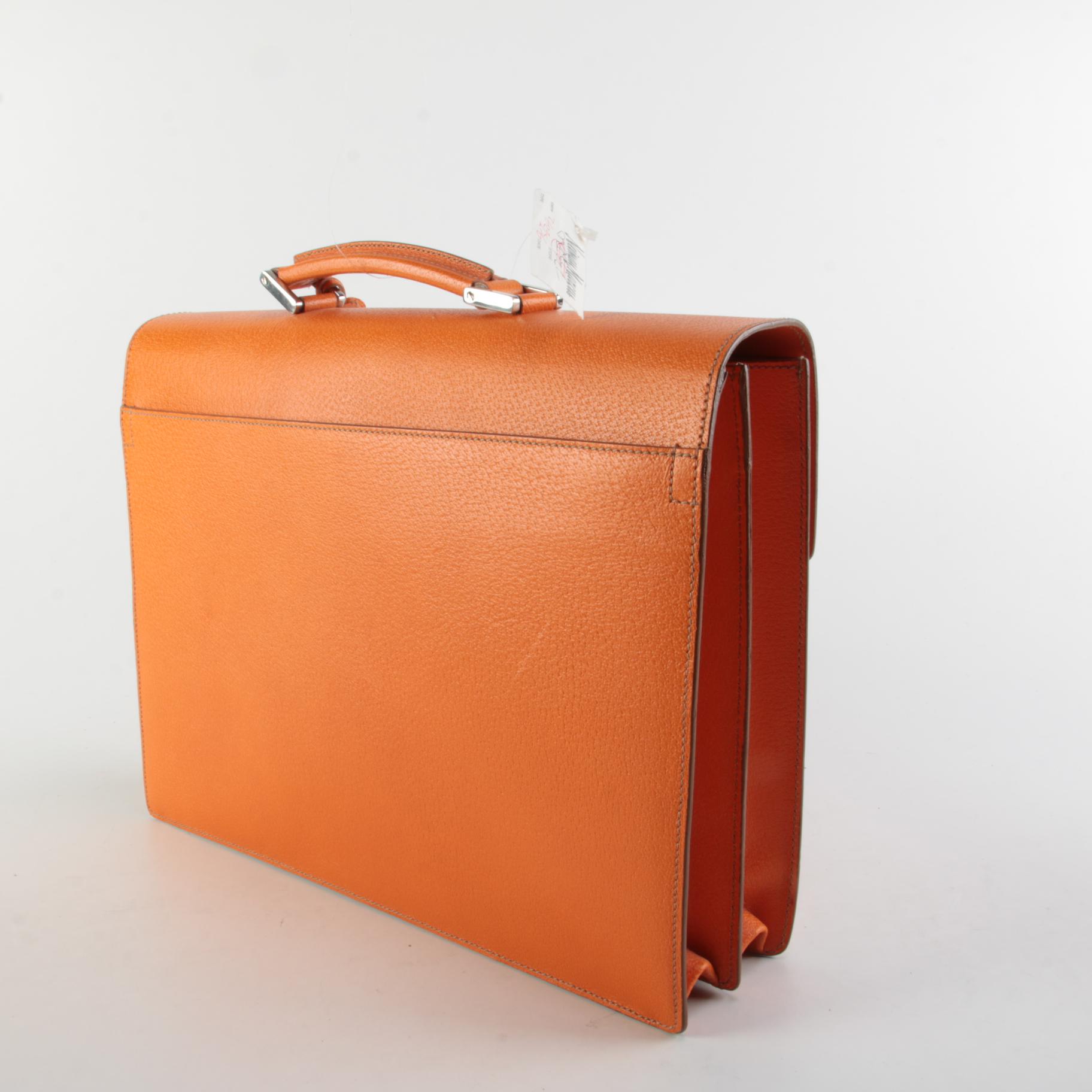 Prada Orange Cinghale Leather Cartella Attaché Briefcase