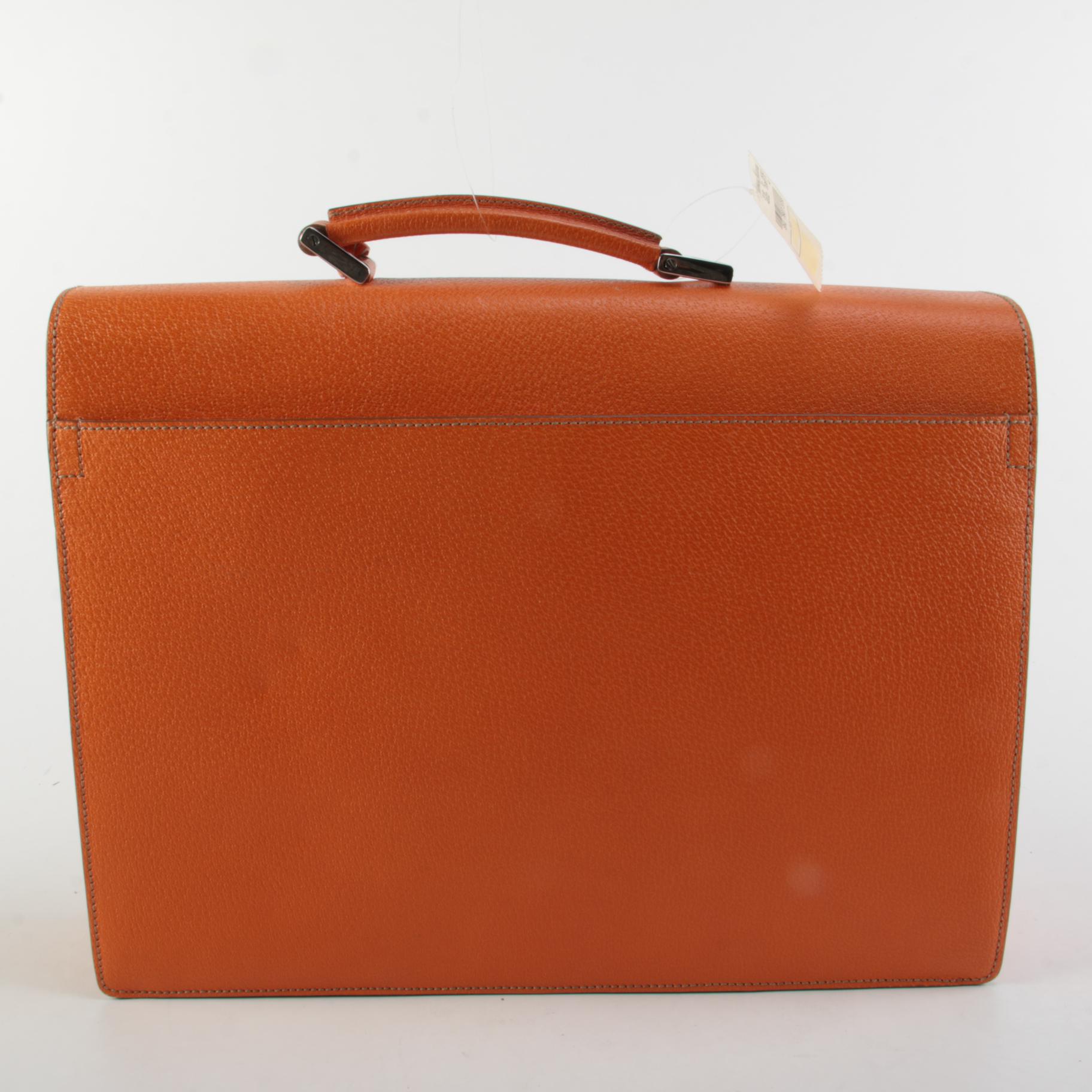 Prada Orange Cinghale Leather Cartella Attaché Briefcase