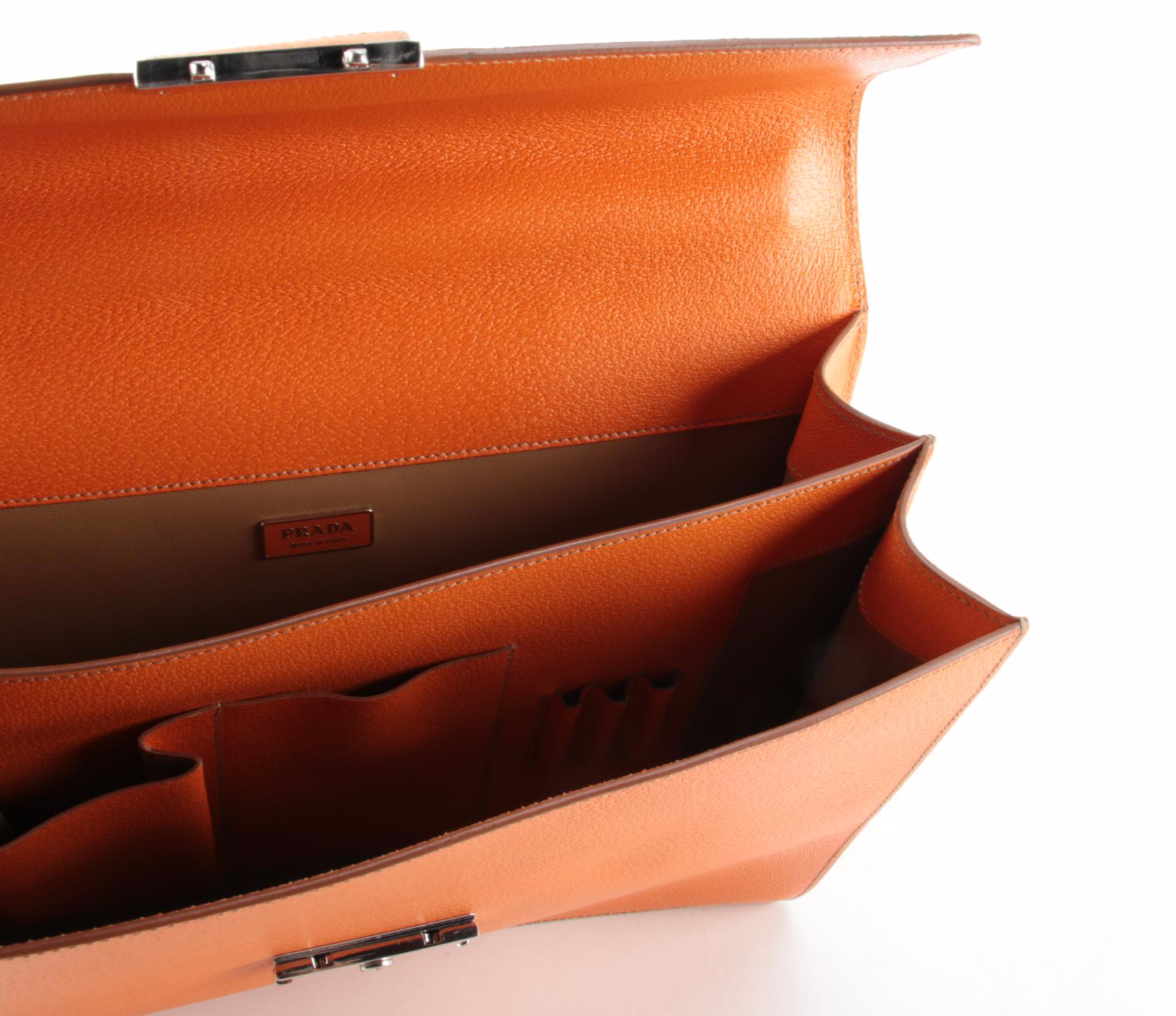 Prada Orange Cinghale Leather Cartella Attaché Briefcase