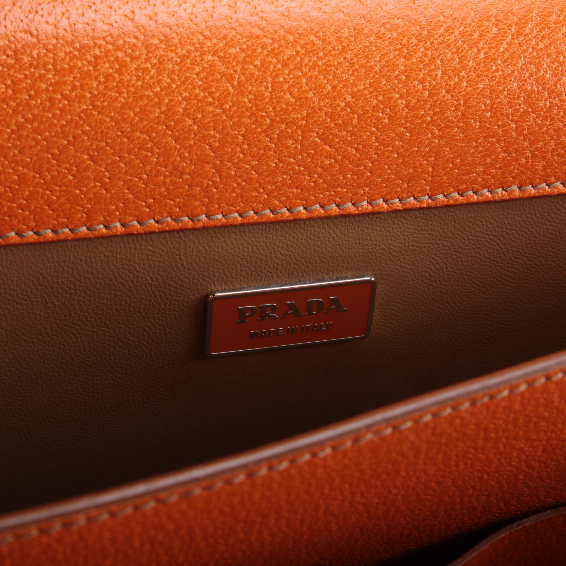Prada Orange Cinghale Leather Cartella Attaché Briefcase