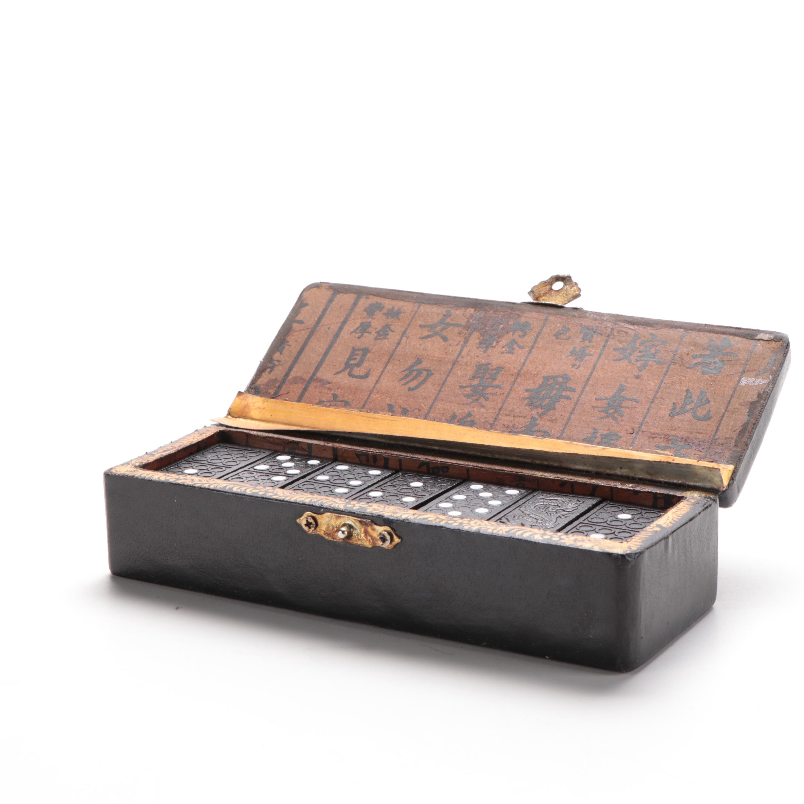 Chinese Domino Game, Lacquer Trinket Box and Buddha Incense Burner, Mid-20th C.