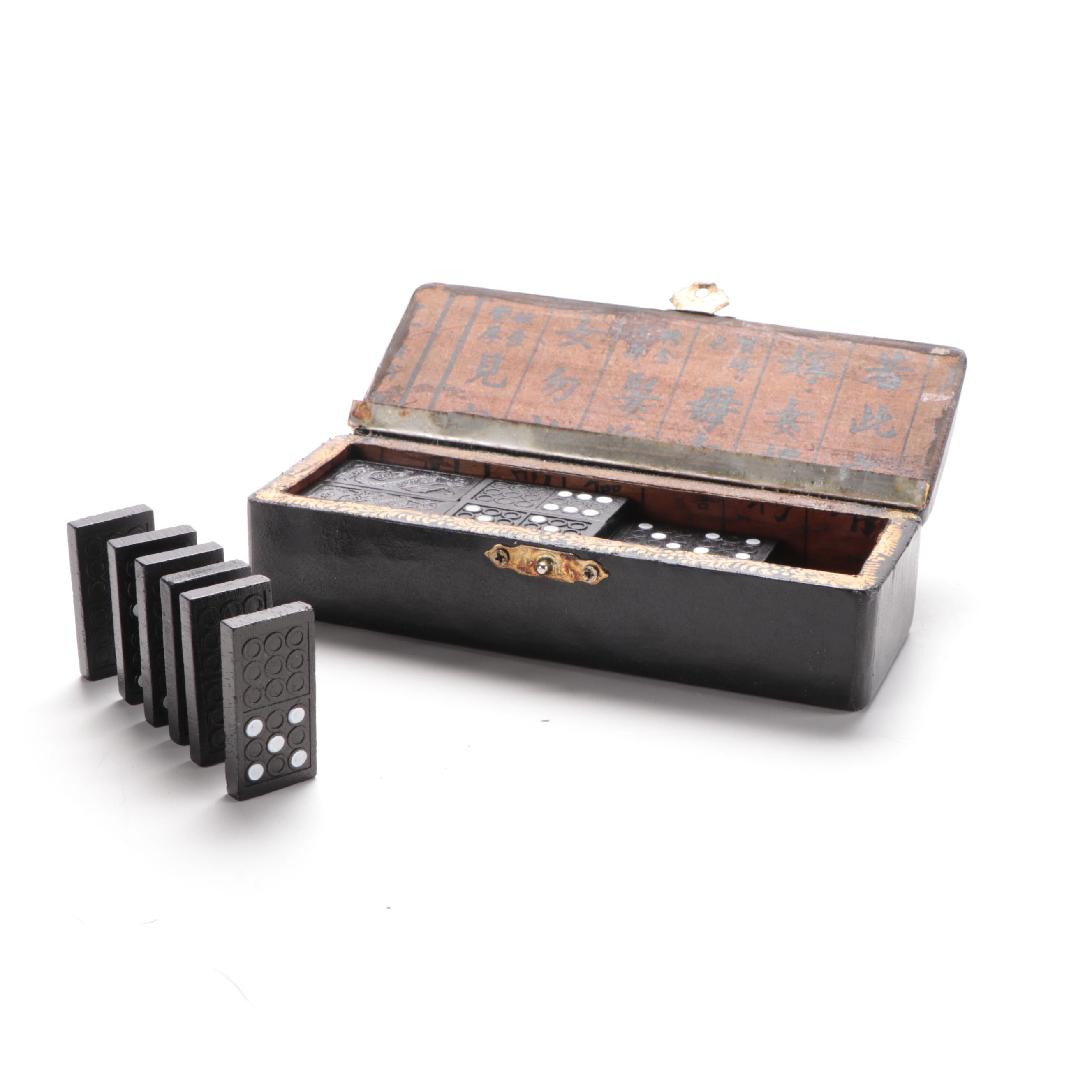 Chinese Domino Game, Lacquer Trinket Box and Buddha Incense Burner, Mid-20th C.