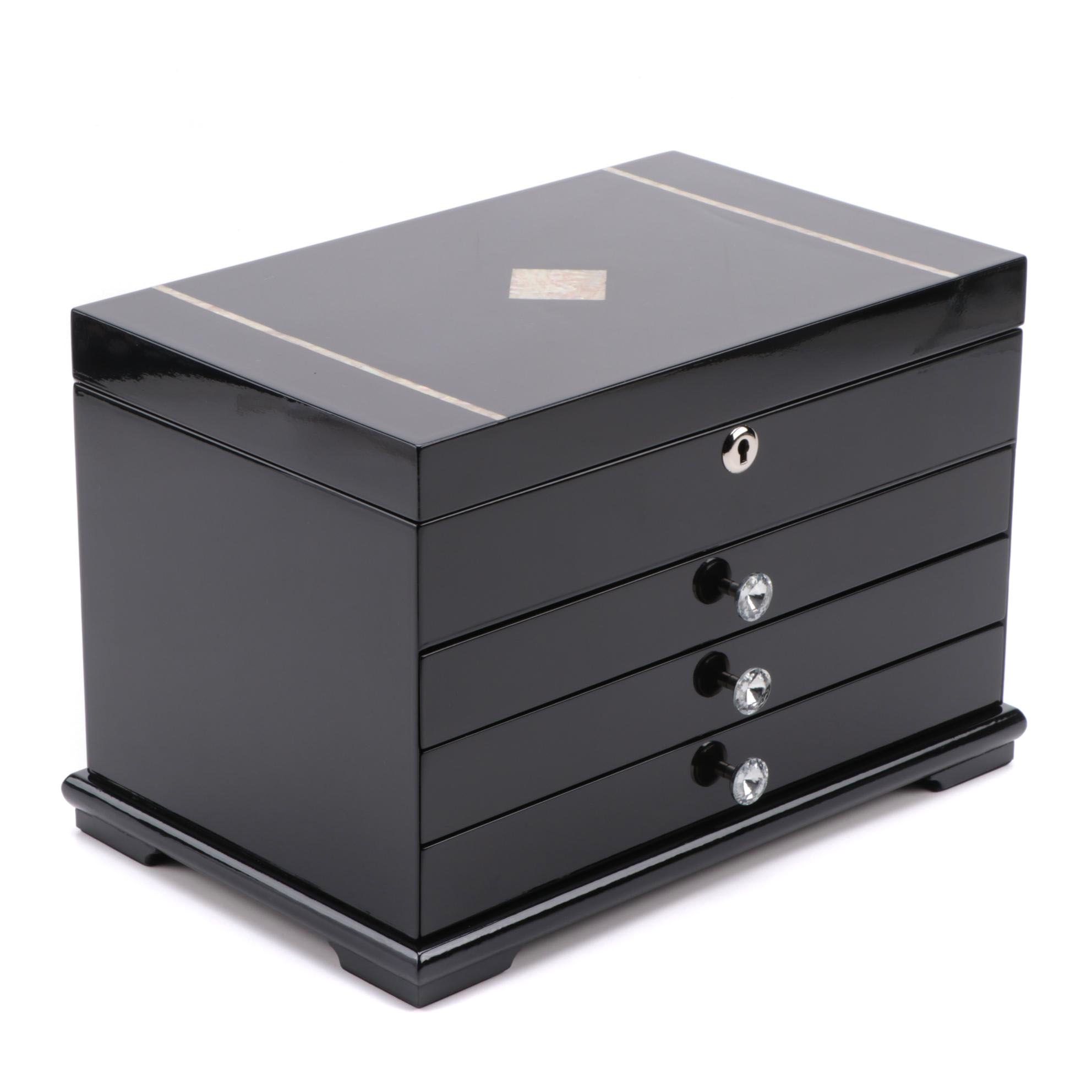 Jere Wooden Jewelry Box with Glossy Black Finish