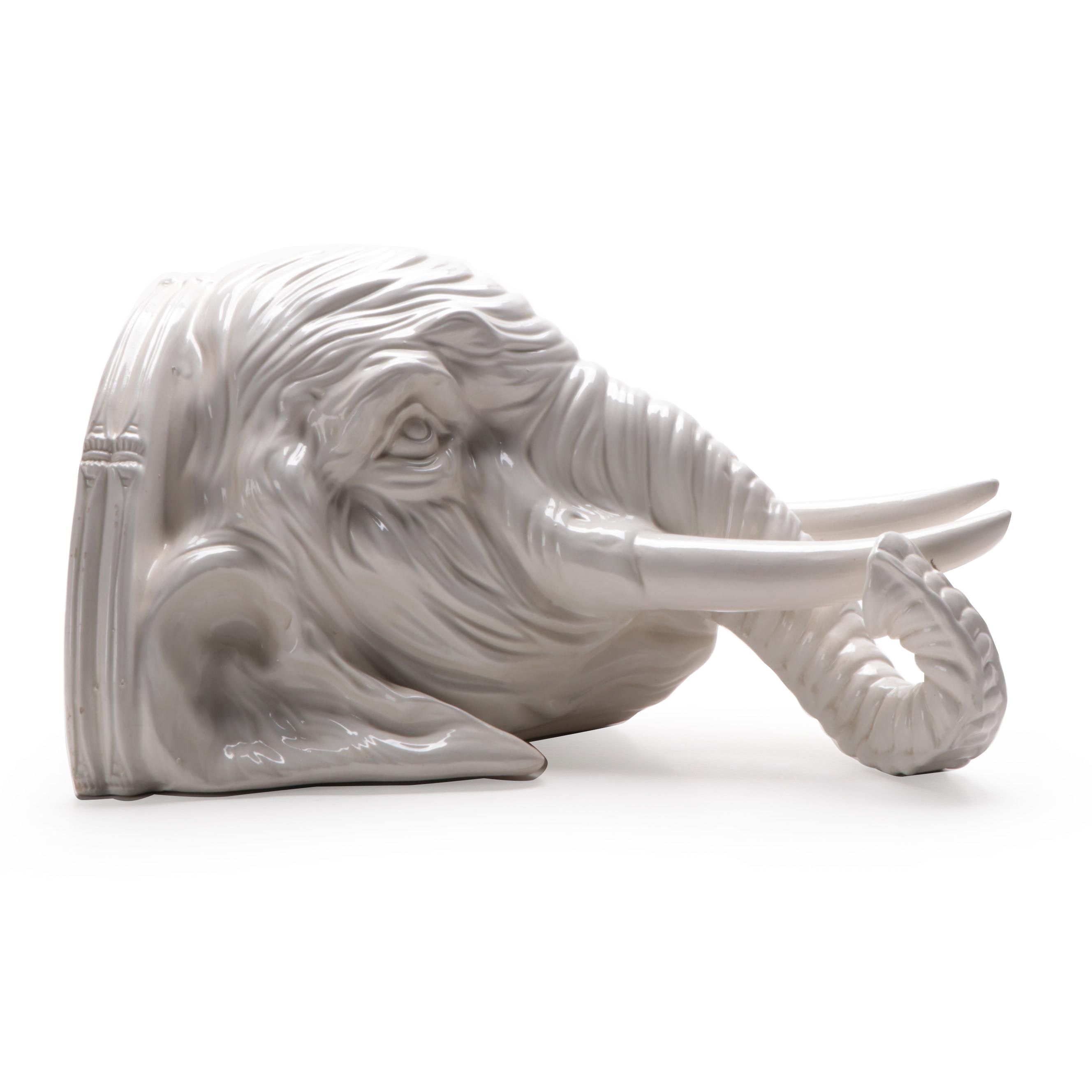 Italian Ceramic White Elephant Corbel Wall Shelf