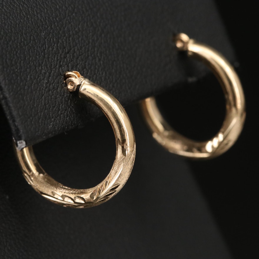 14K Engraved Hoop Earrings