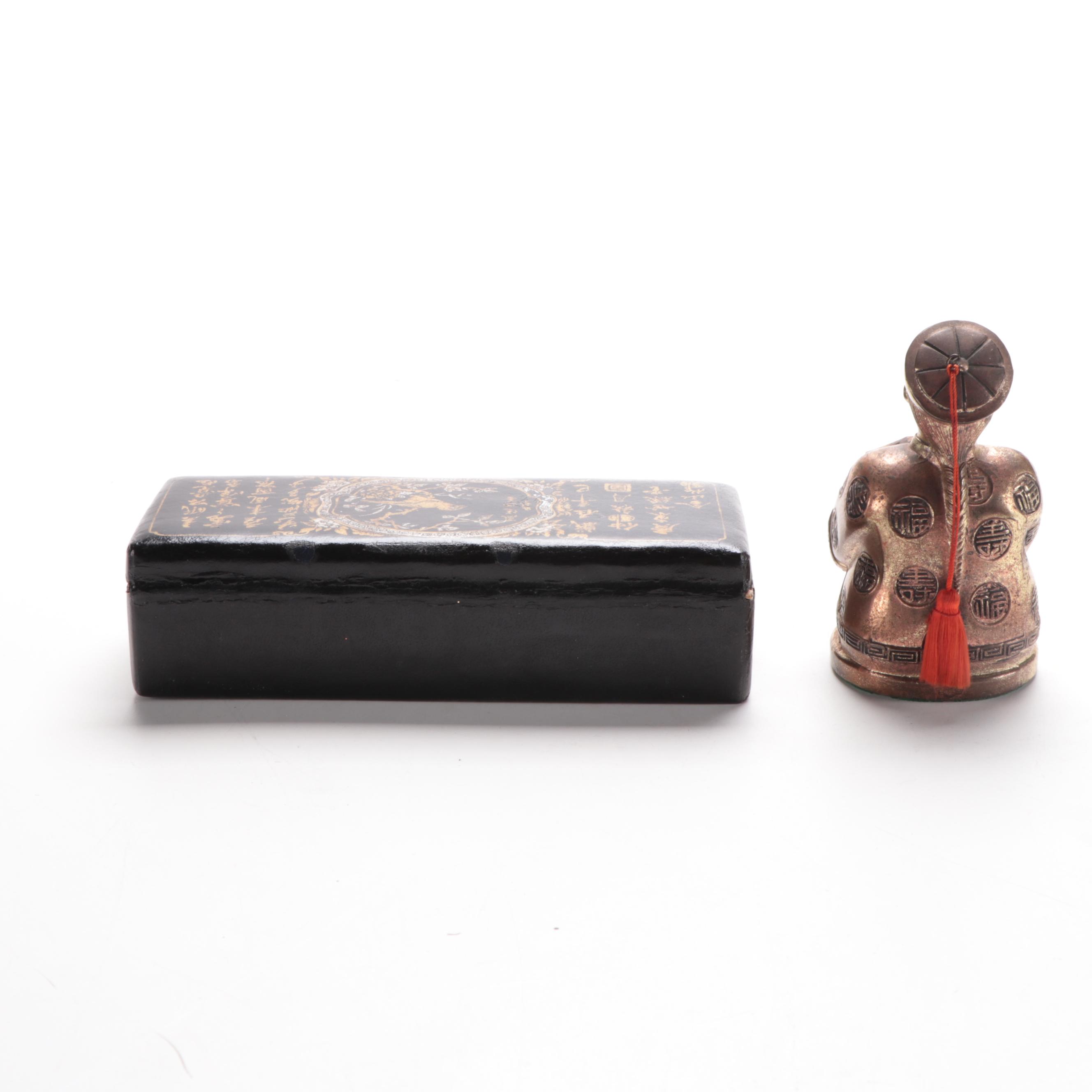 Chinese Domino Game, Lacquer Trinket Box and Buddha Incense Burner, Mid-20th C.