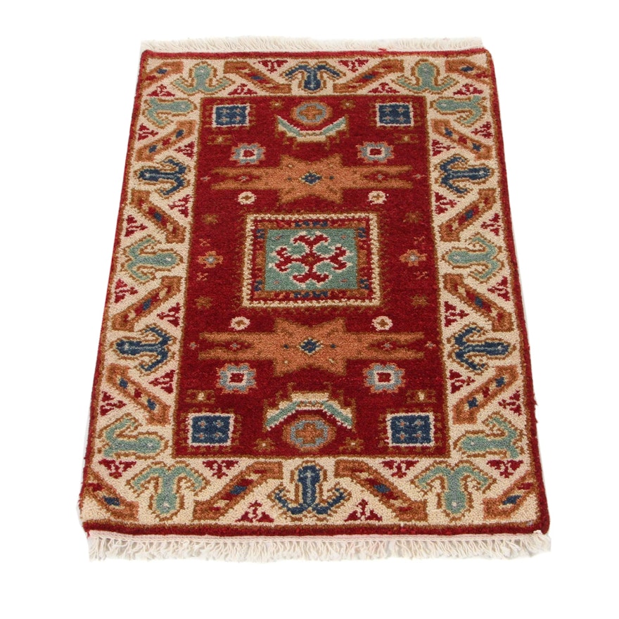 2'1 x 3'3 Hand-Knotted Indo-Caucasian Kazak Accent Rug, 2010s
