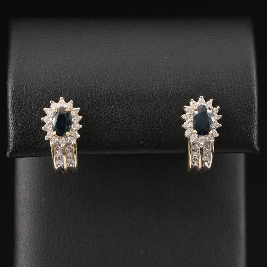 14K Sapphire and Diamond J Hoop Earrings