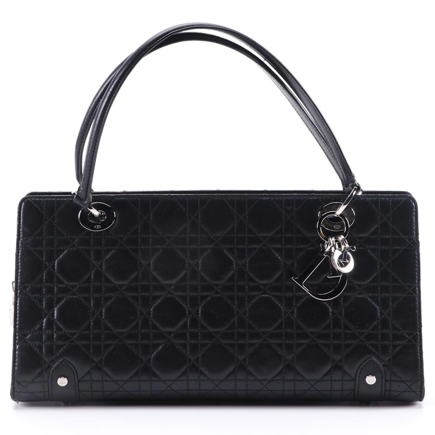 Christian Dior Black Cannage Quilted Leather Satchel