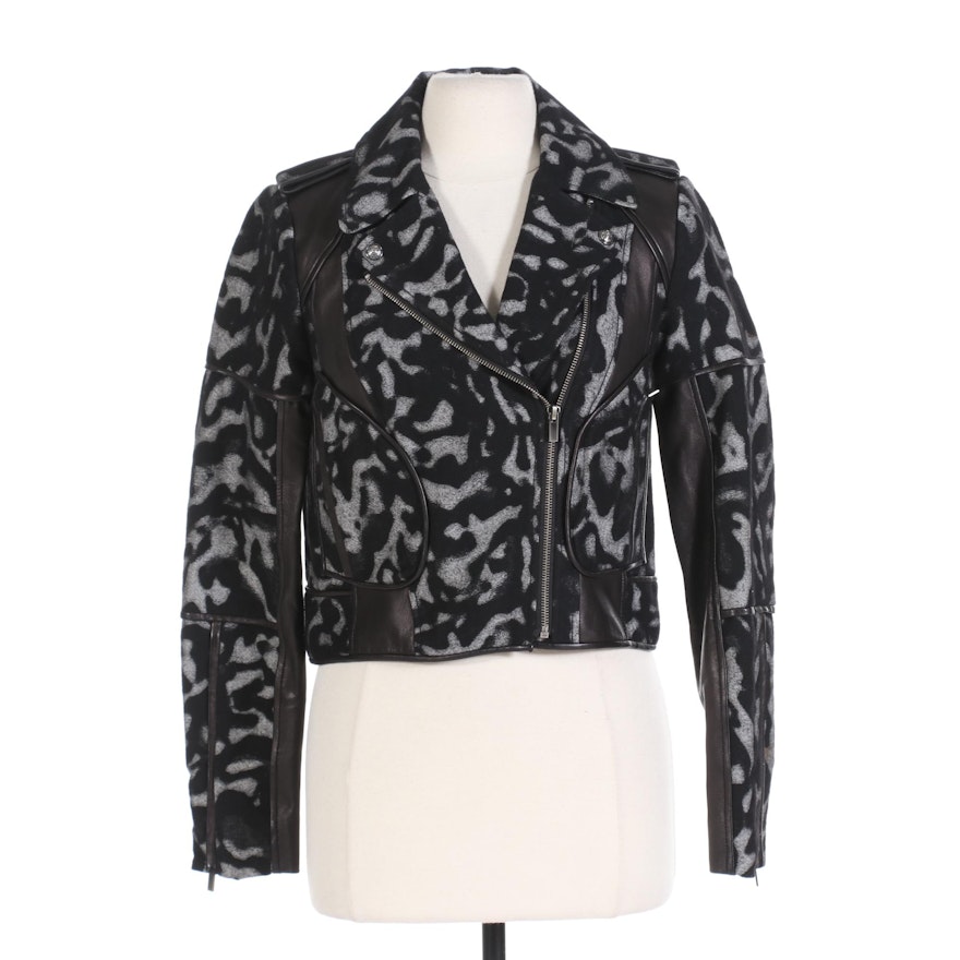 Diane von Furstenberg Leather and Wool Motorcycle Jacket