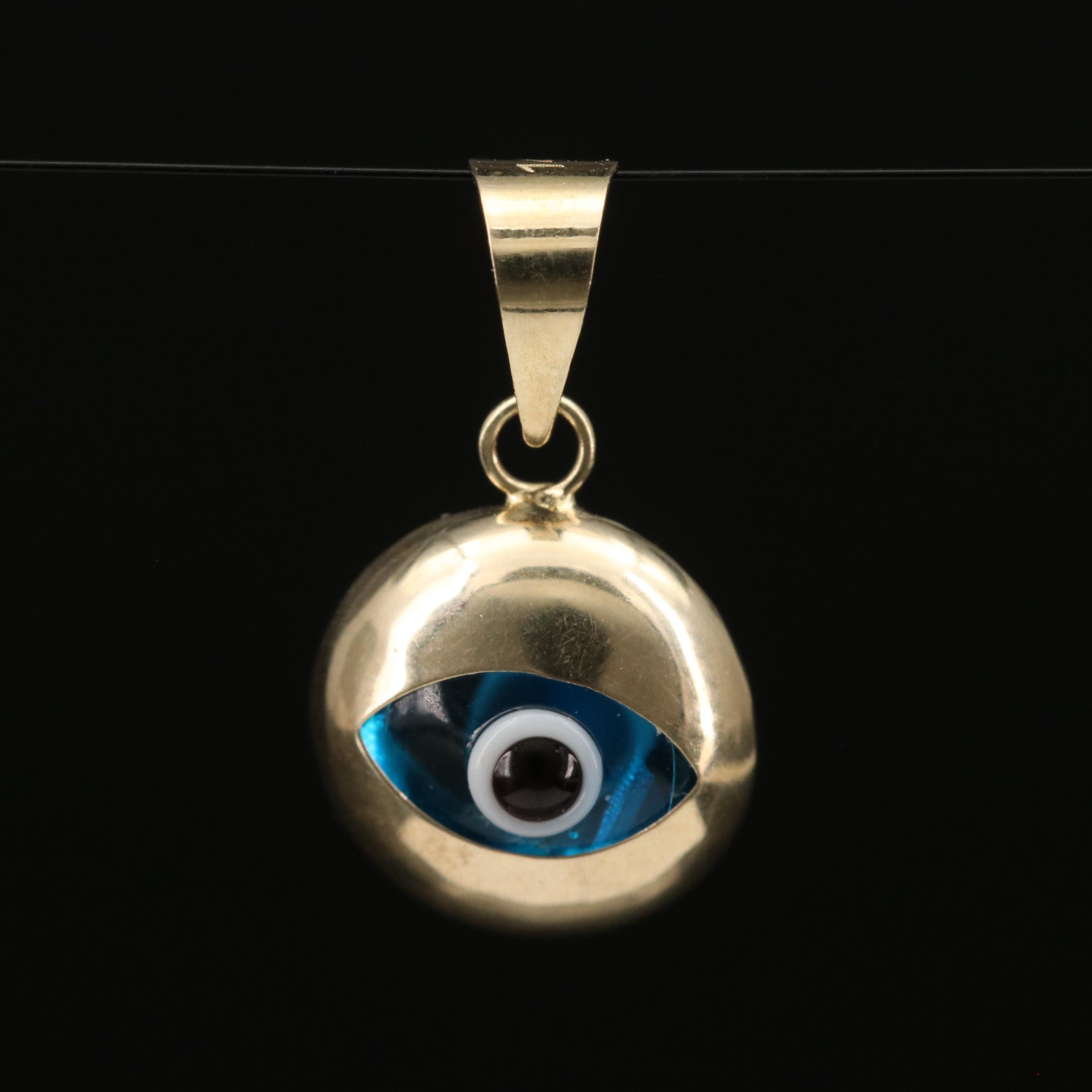 14K Glass Evil Eye Pendant