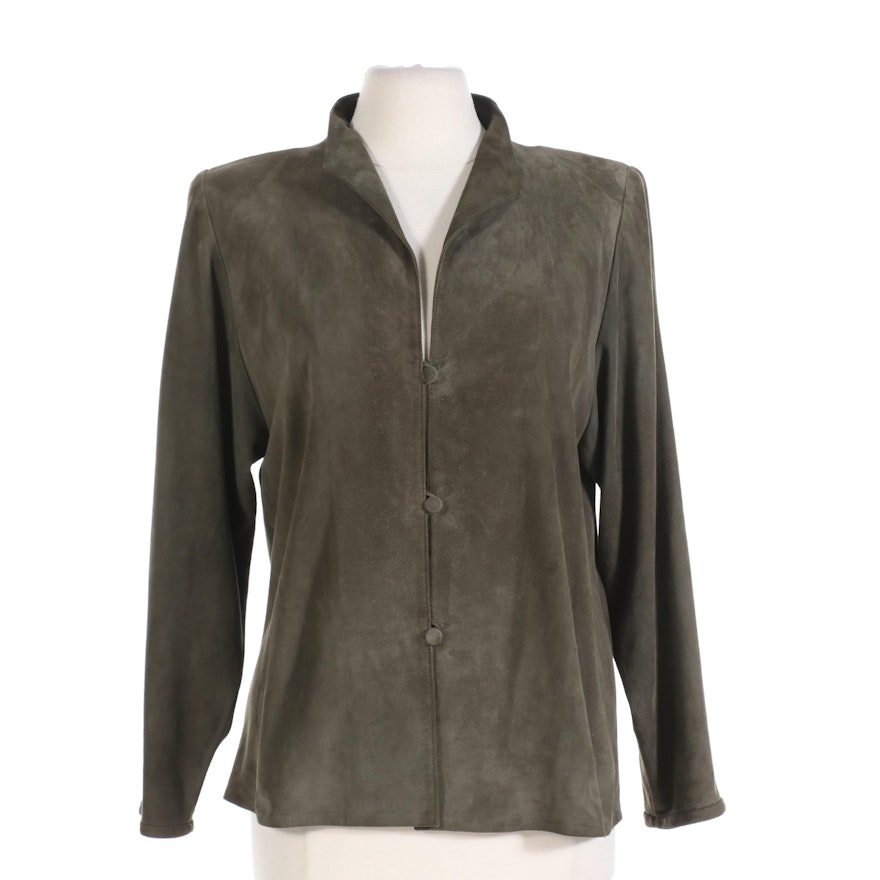 Sherry Michals Olive Green Suede Long Sleeve Shirt
